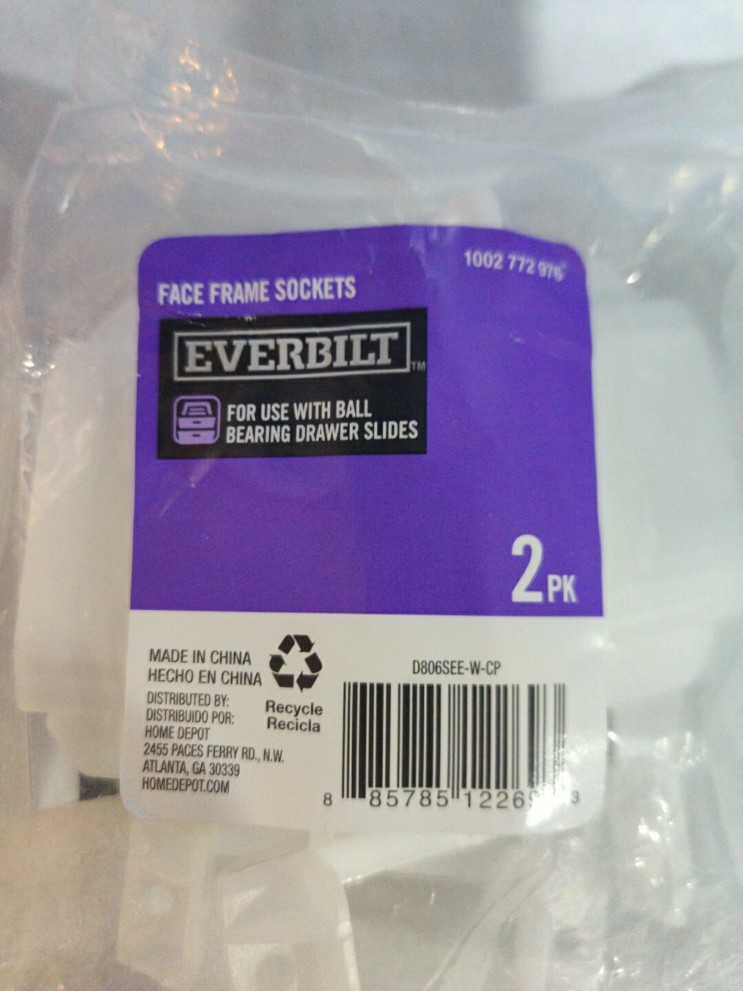 Everbilt Face Frame Socket Set for Everbilt D806 and 94X Drawer Slides, 2 Pack