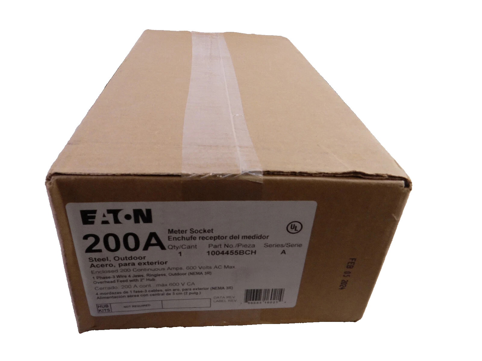 EATON - 1004455BCH- 200A Ringless METER SOCKET - OH/UG - 600V 4-JAW (NEW in BOX)