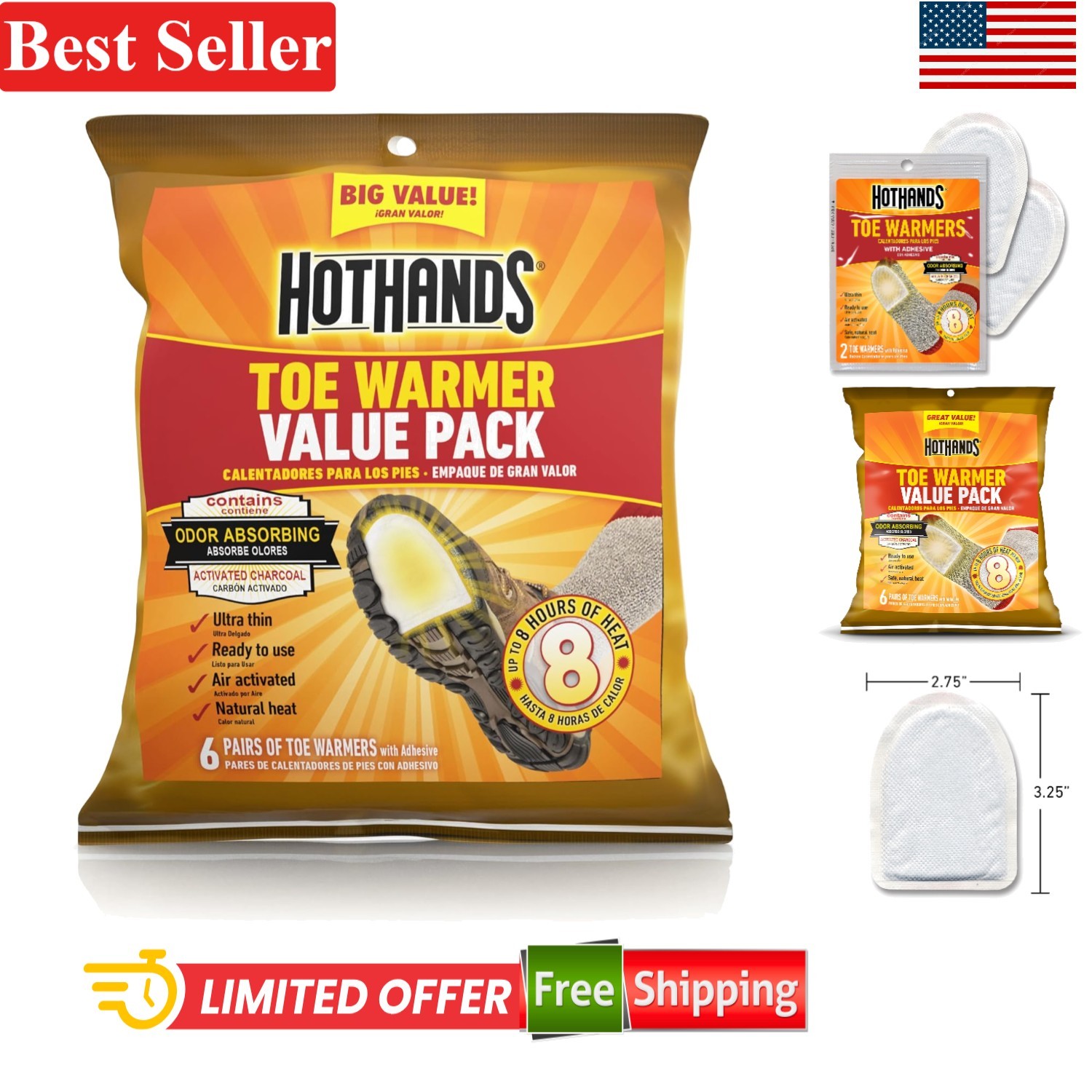Safe, Natural Toe Warmers - 6 Pairs for Up to 8 Hours of Guaranteed Heat