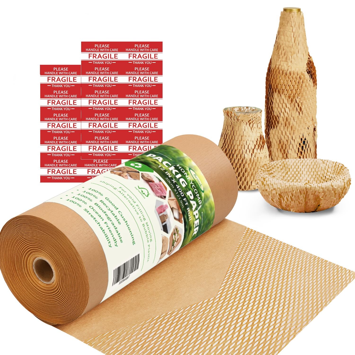 Honeycomb Packing Paper, 12" x 400' Honeycomb Cushioning Wrap Roll for Moving