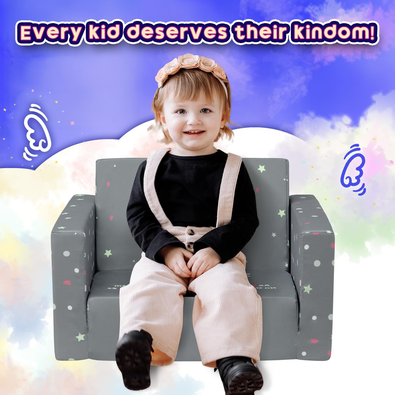 2-in-1 Flip Out Comfy Toddler Couch, Lovely Kids Chair Convertible Sofa to Lo...