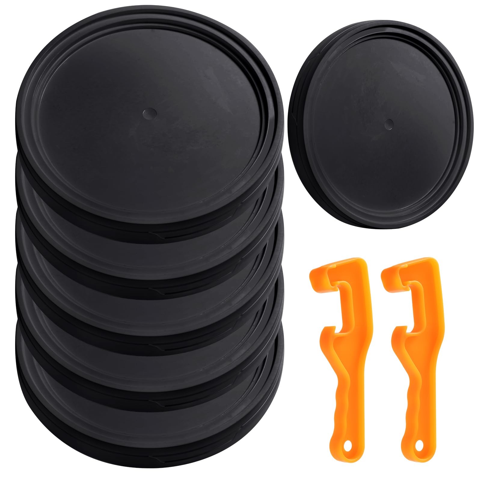 6 PCS 5 Gallon Bucket Lids with 2 Openers Leak Proof Fits 3.57 Gal Black