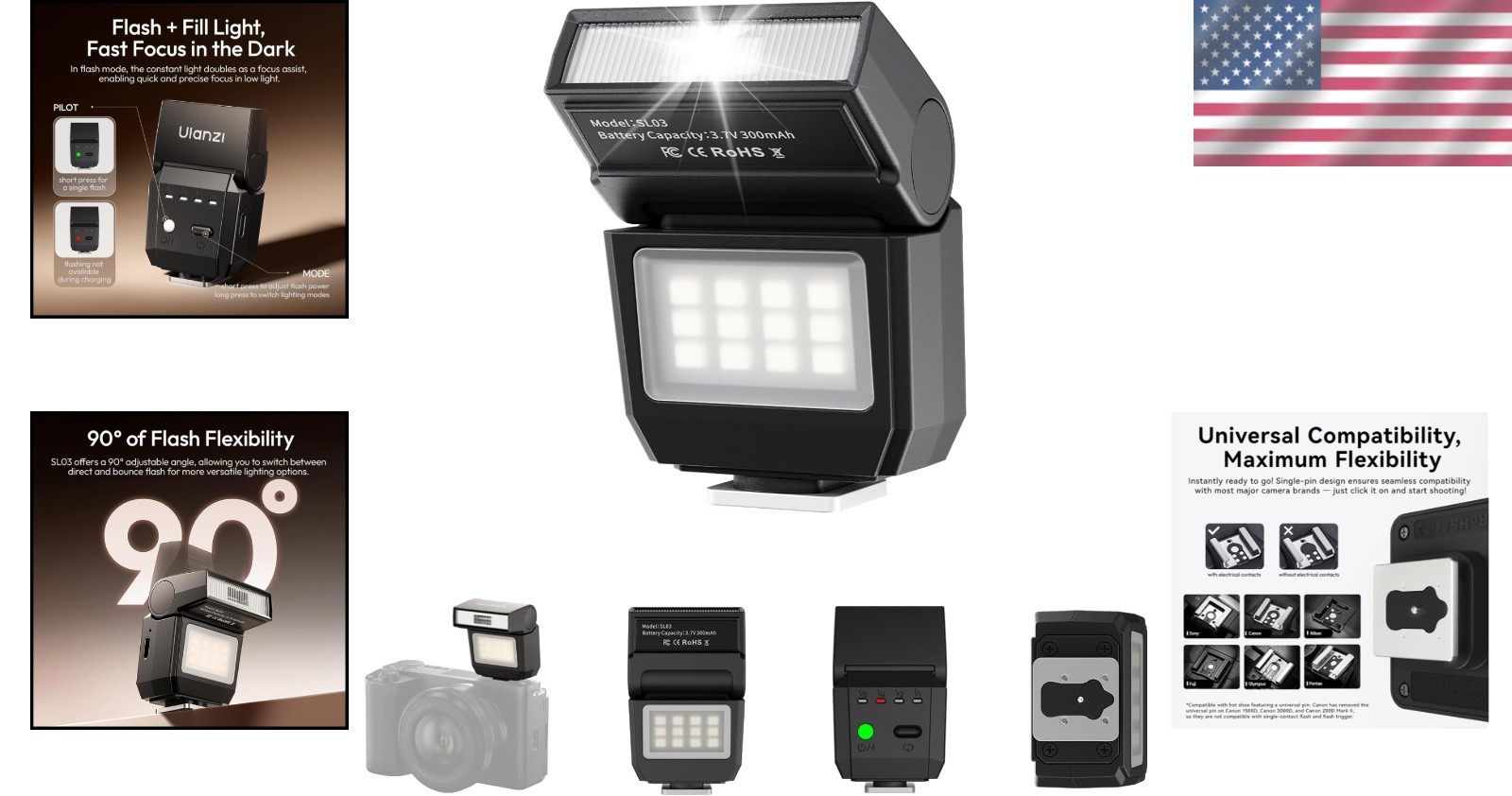Versatile SL03 Camera Speedlite: GN8 Flash, 90° Adjustable, DSLR Compatible
