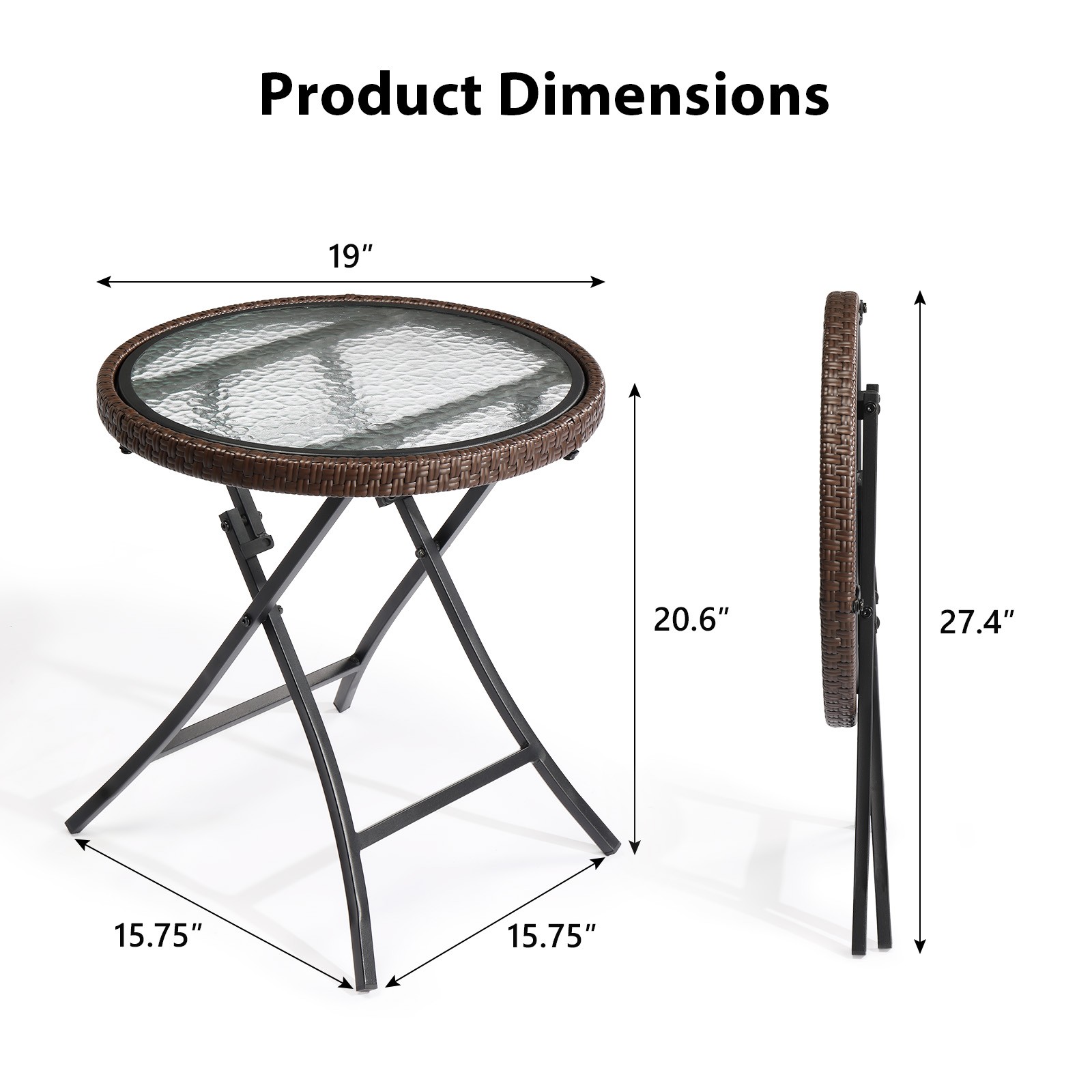 Outdoor Side Table, Round Rattan Patio Side Table, Small Foldable Wicker Table