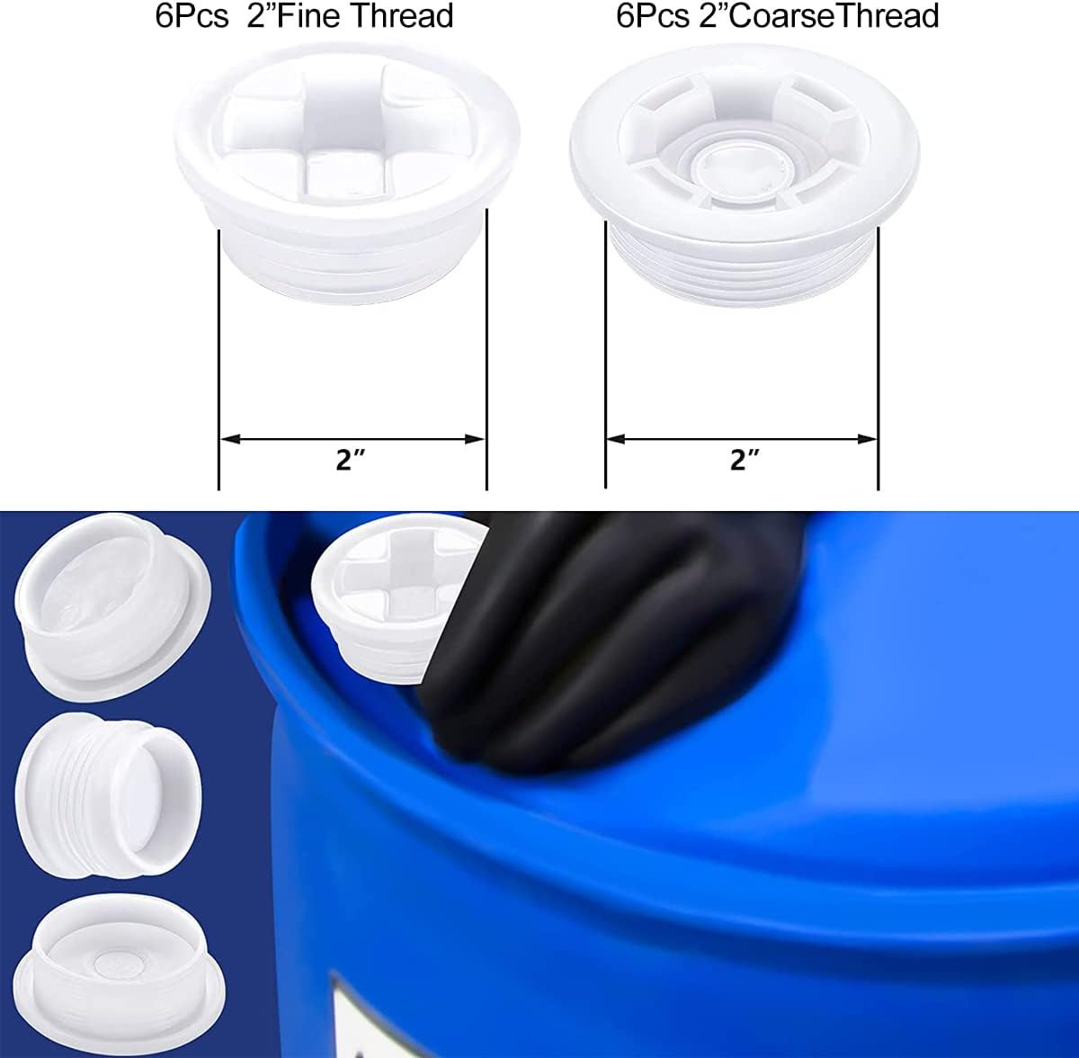 12 PCS Drum Bung Caps 2" Combo Fine Thread Well Sealed Coarse Thread Poly Buttre