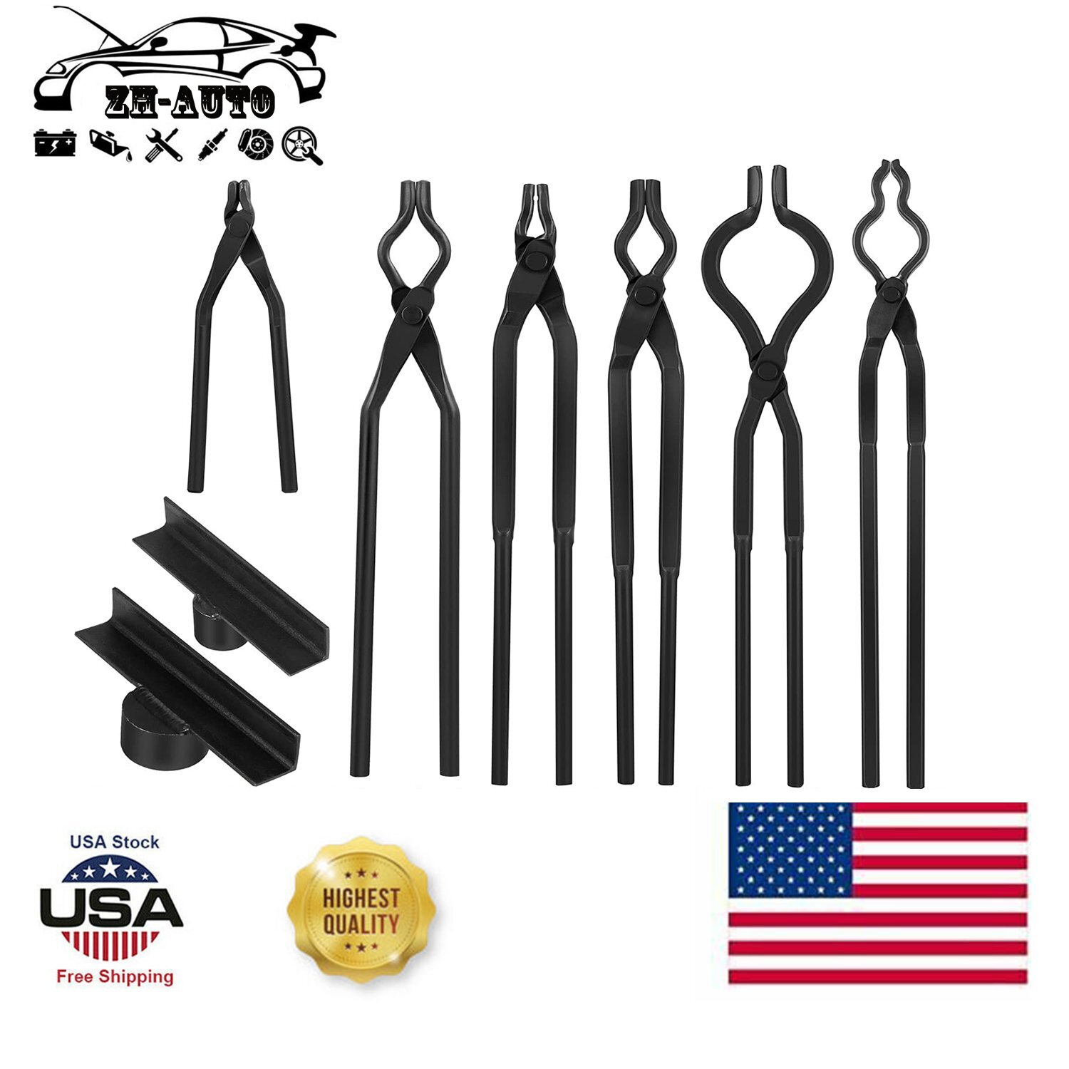 8Pcs Blacksmith Tongs Expert Replacement Tongs/Blacksmith Starter Tool Hook Jig