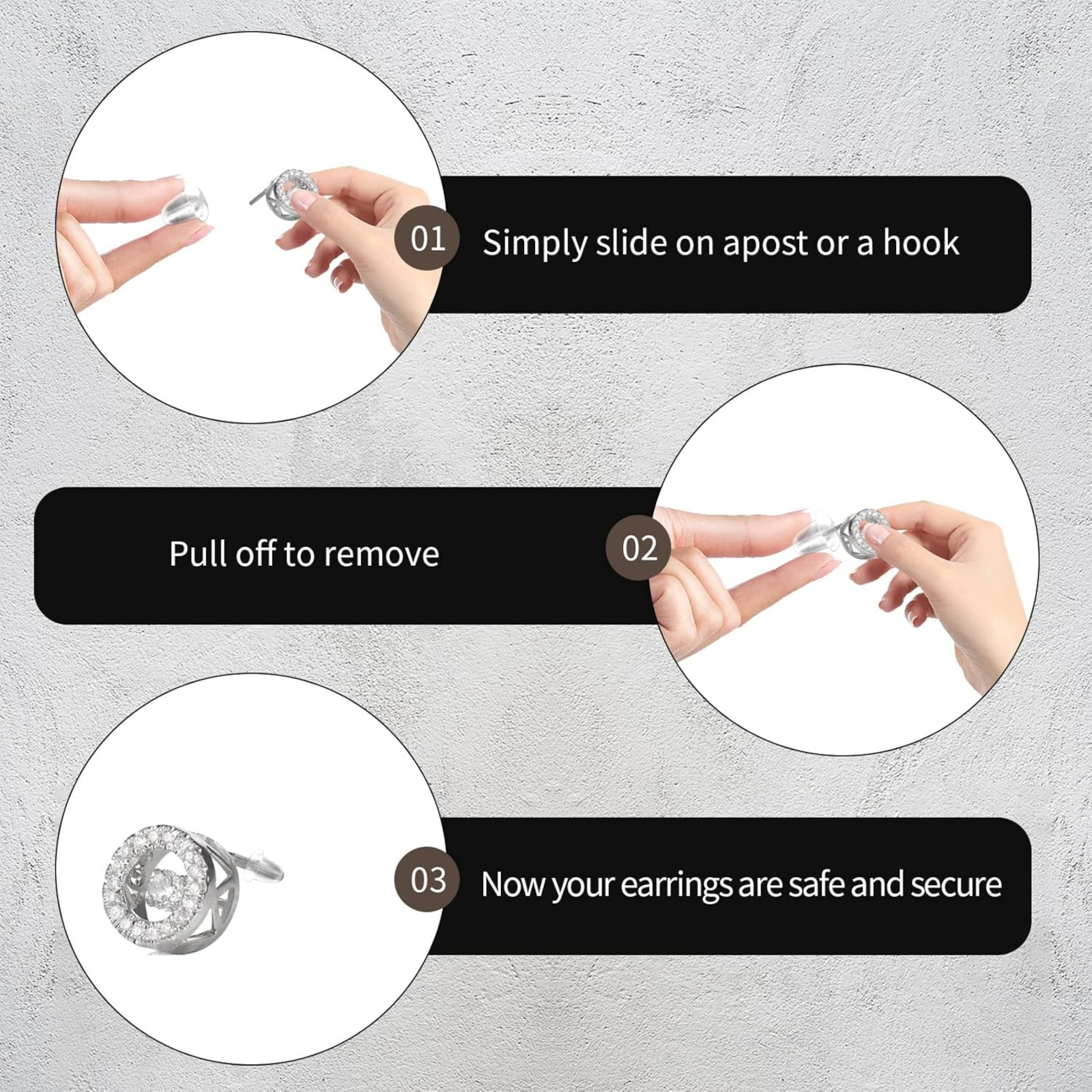 6 Styles Silicone Earring Backs for Studs, 600 Pcs Clear Soft Earring Backings H