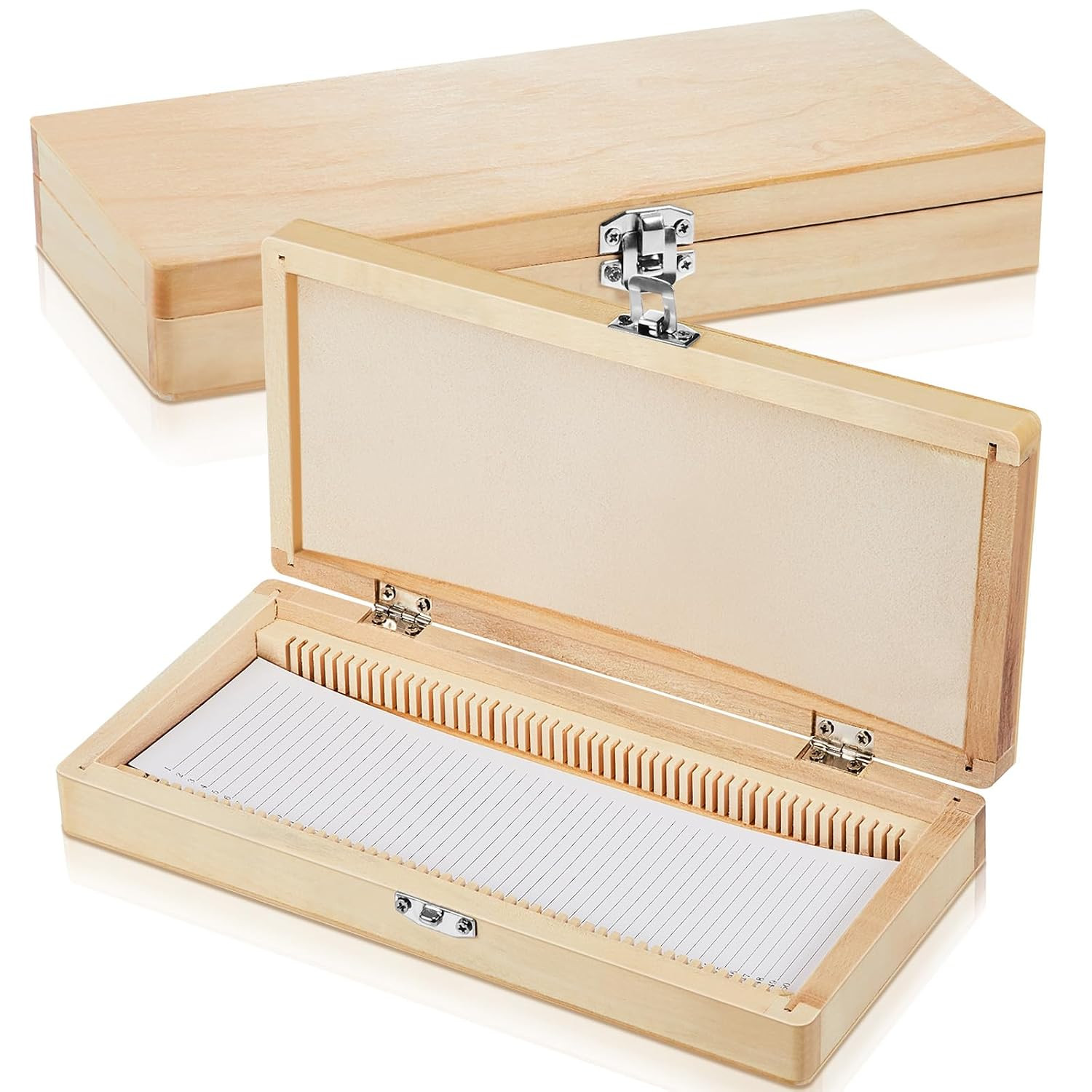 Wonderjune 2 Pack Wooden Microscope Slide Storage Box, 50-Place Microscope Slide