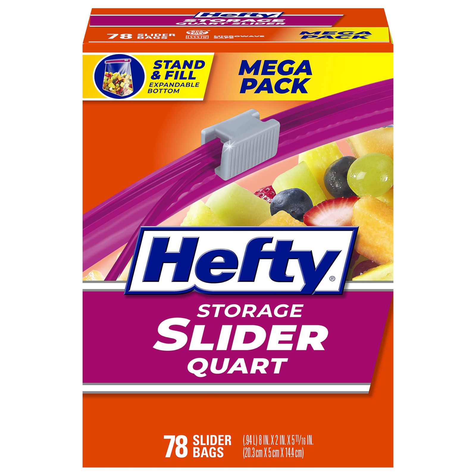 Hefty Slider Storage Bags, Quart Size, 78 Count 78 (Pack of 1), Various