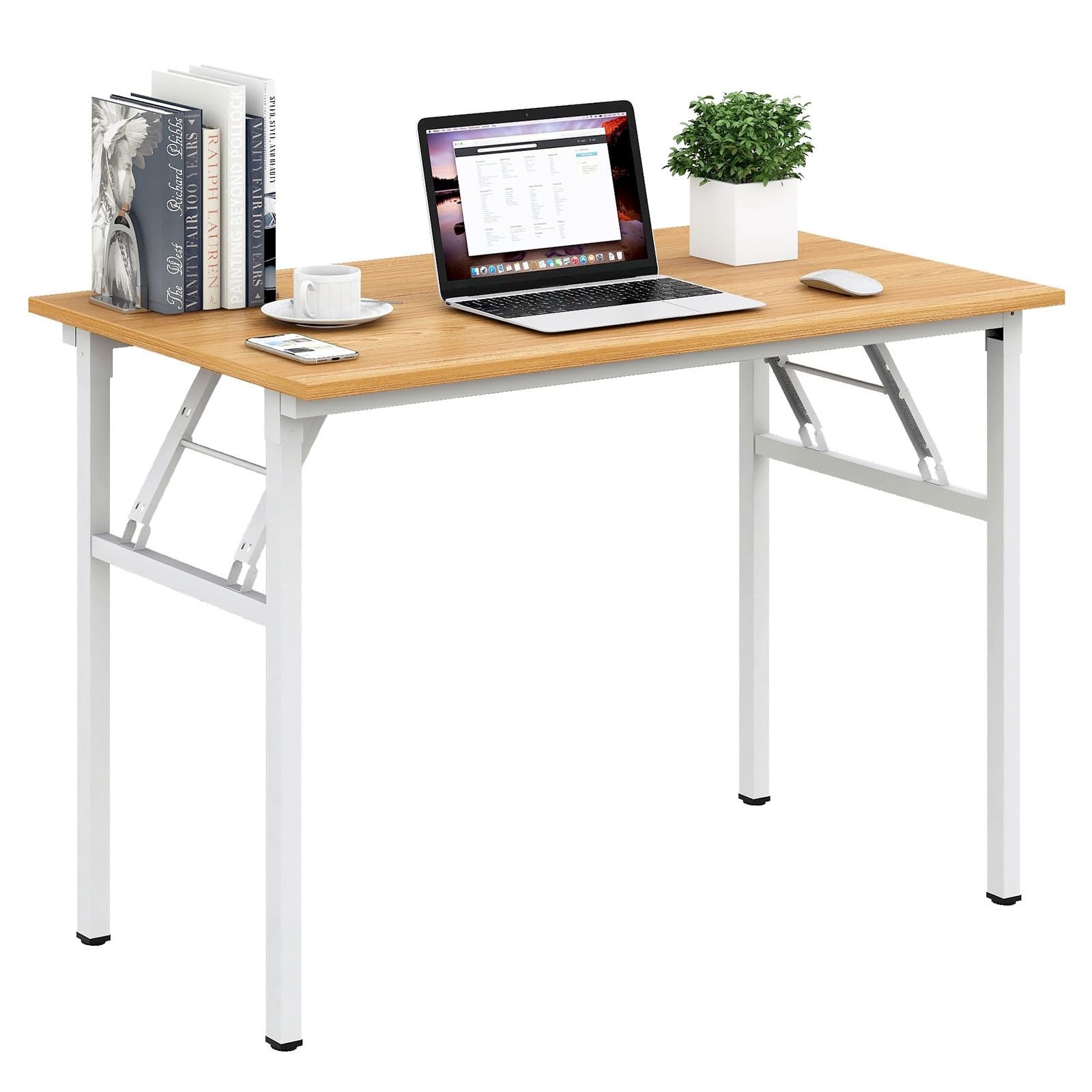 Need Office Computer Desk 39.3 Inch Sturdy Folding Laptop Table Teak | White ...