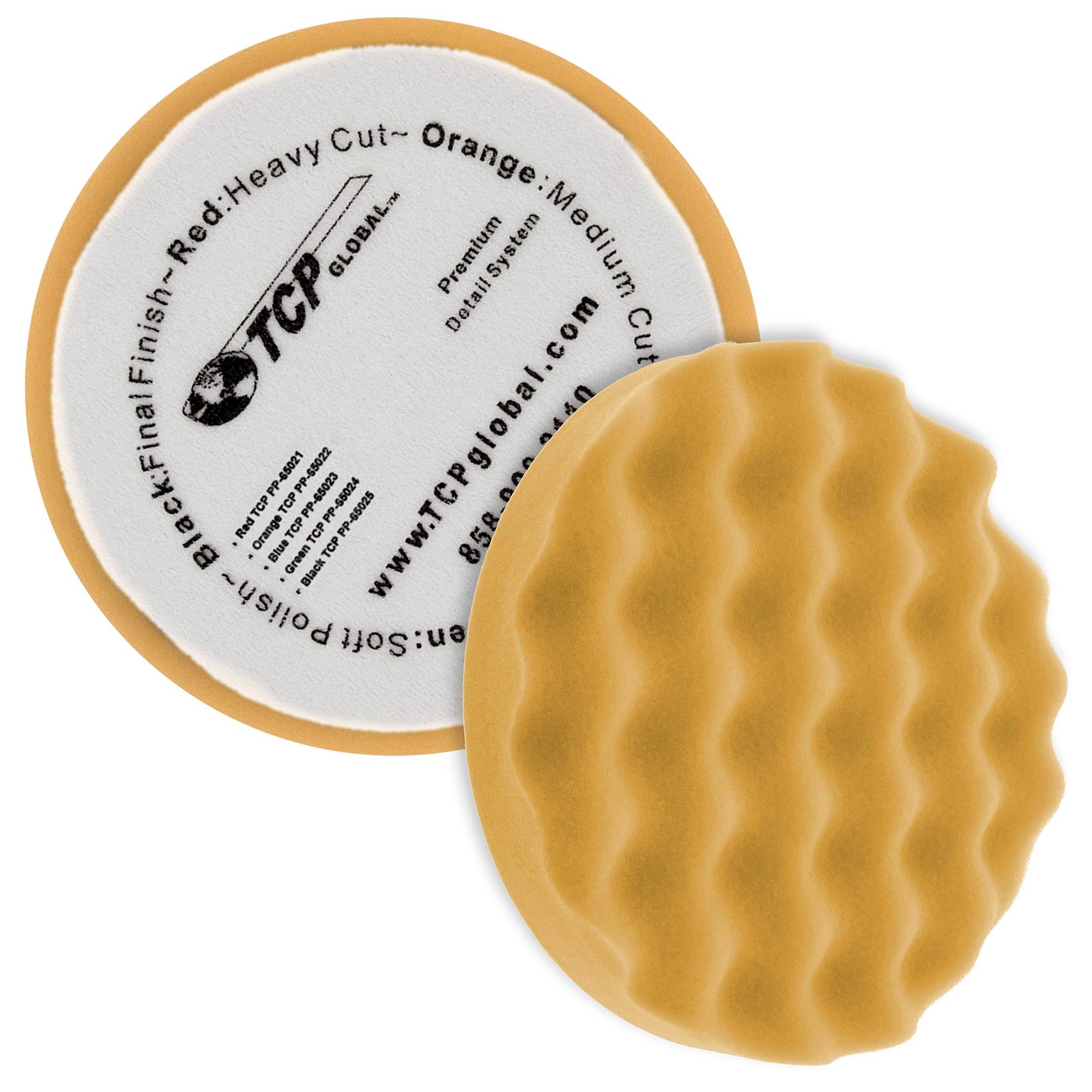 6.5" Orange Waffle Foam Buffing Pad Hook and Loop Backing - Medium Cut Pad fo...