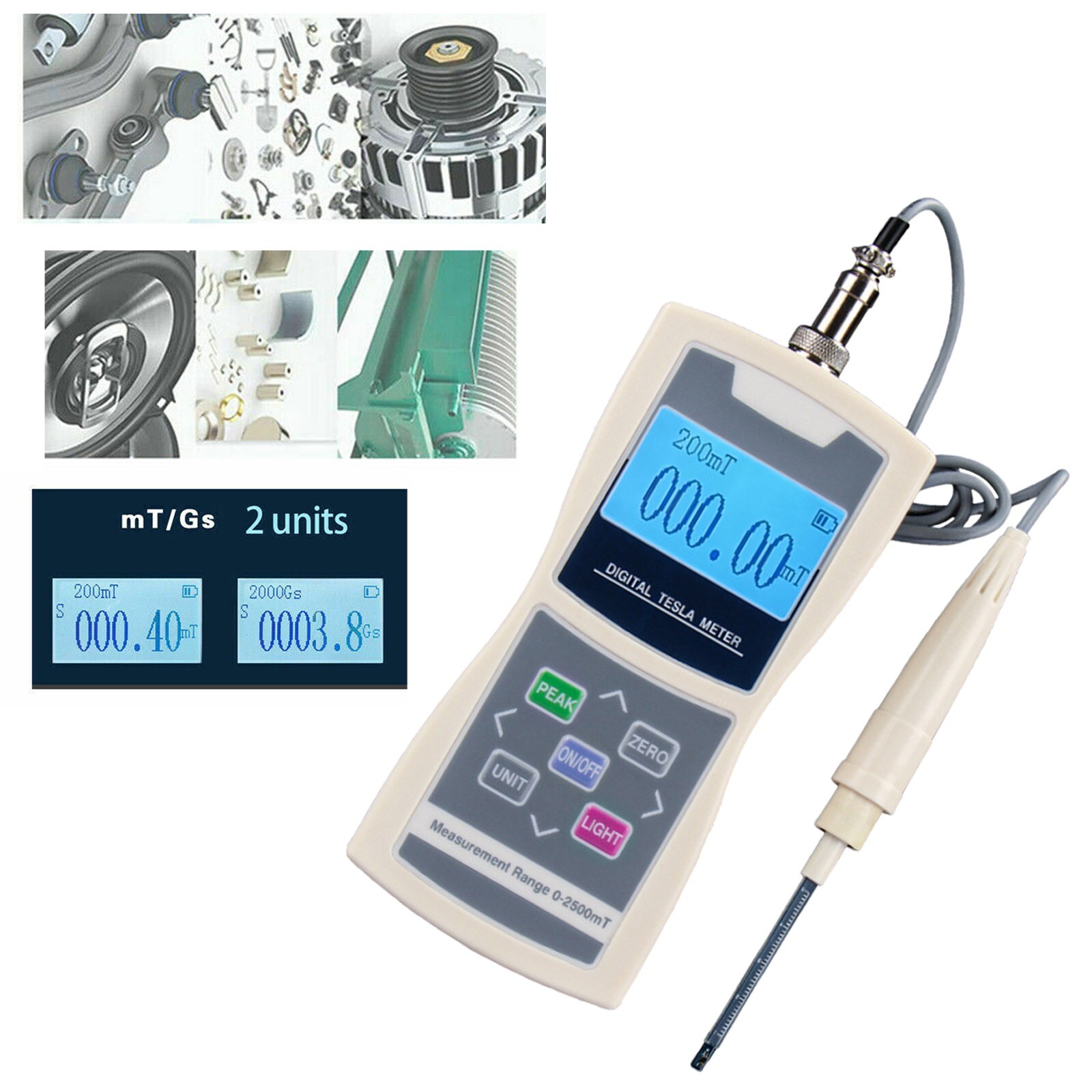 Digital Gauss Meter Magnetic Field Tester W/ Multiple Surface Hall Probes