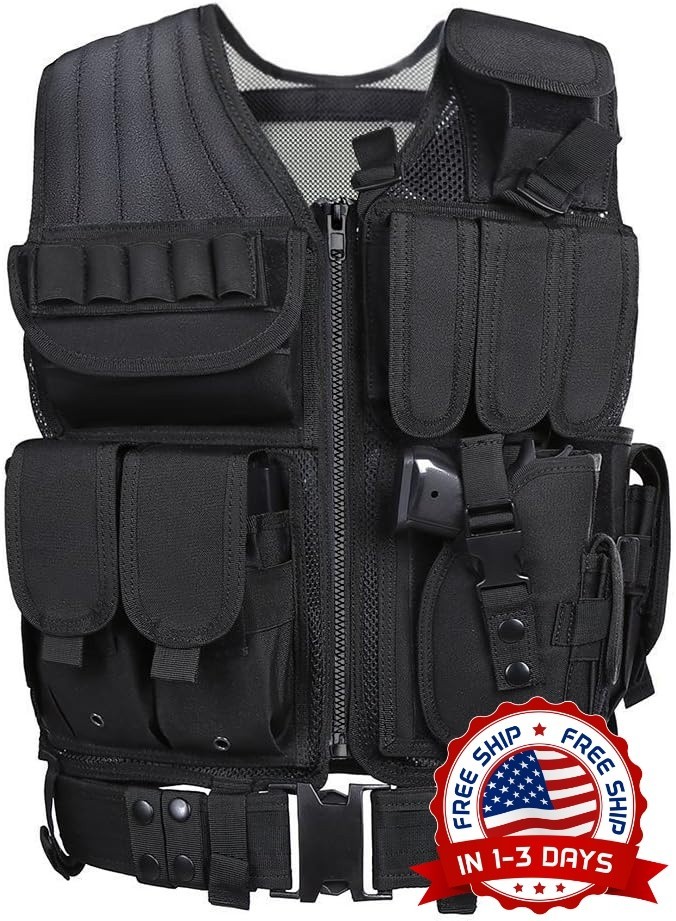 Chaleco táctico de airsoft y paintball para las fuerzas del orden (Negra) NEW US