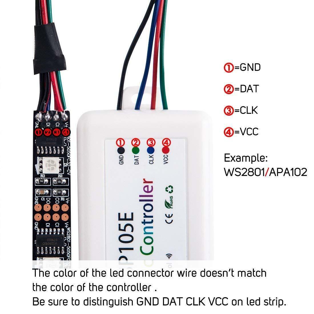 SP105E Controller DC5~24V Bluetooth APP Control WS2811 WS2812B APA102 LED Lights