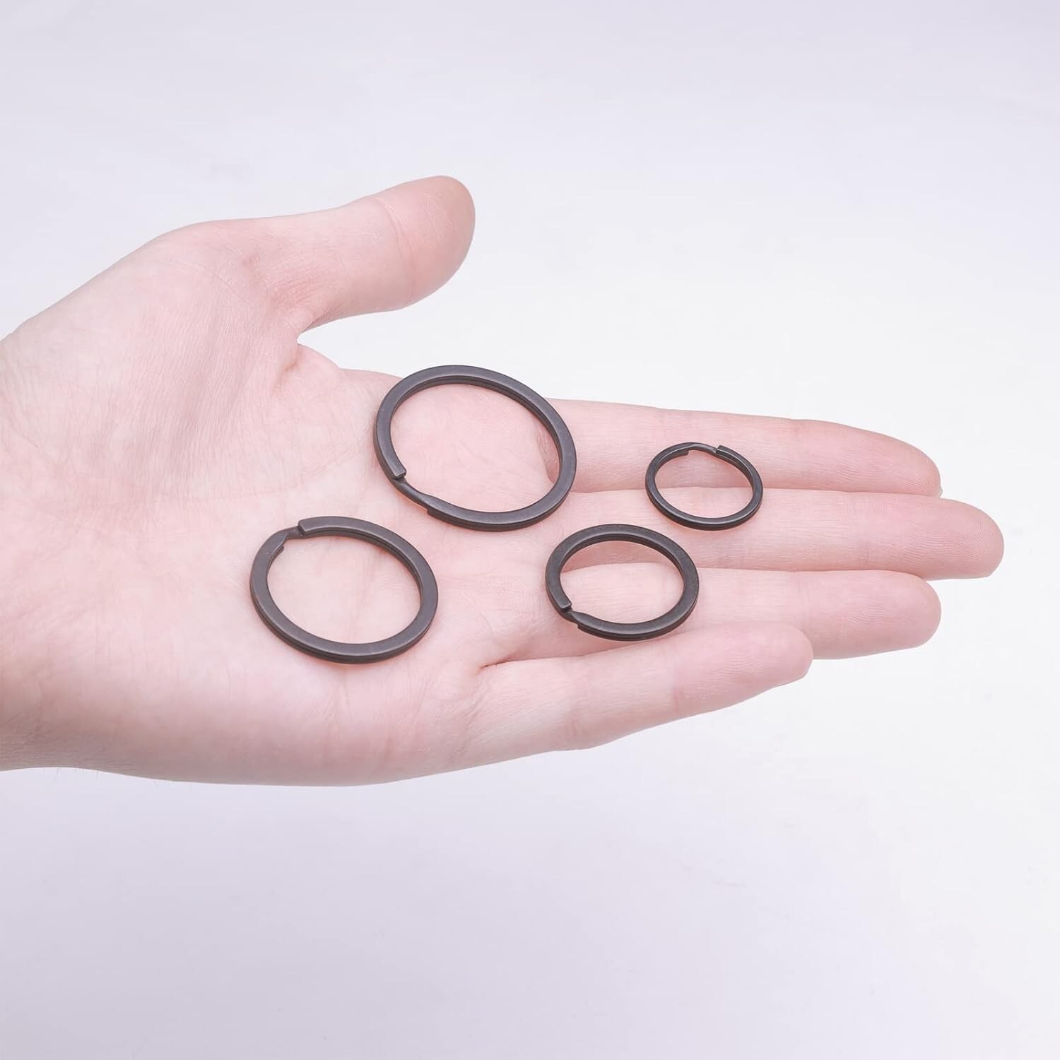 40 Pack Key Ring Keychain Mix 4 Sizes Black Metal Flat Split Key Chains Rings