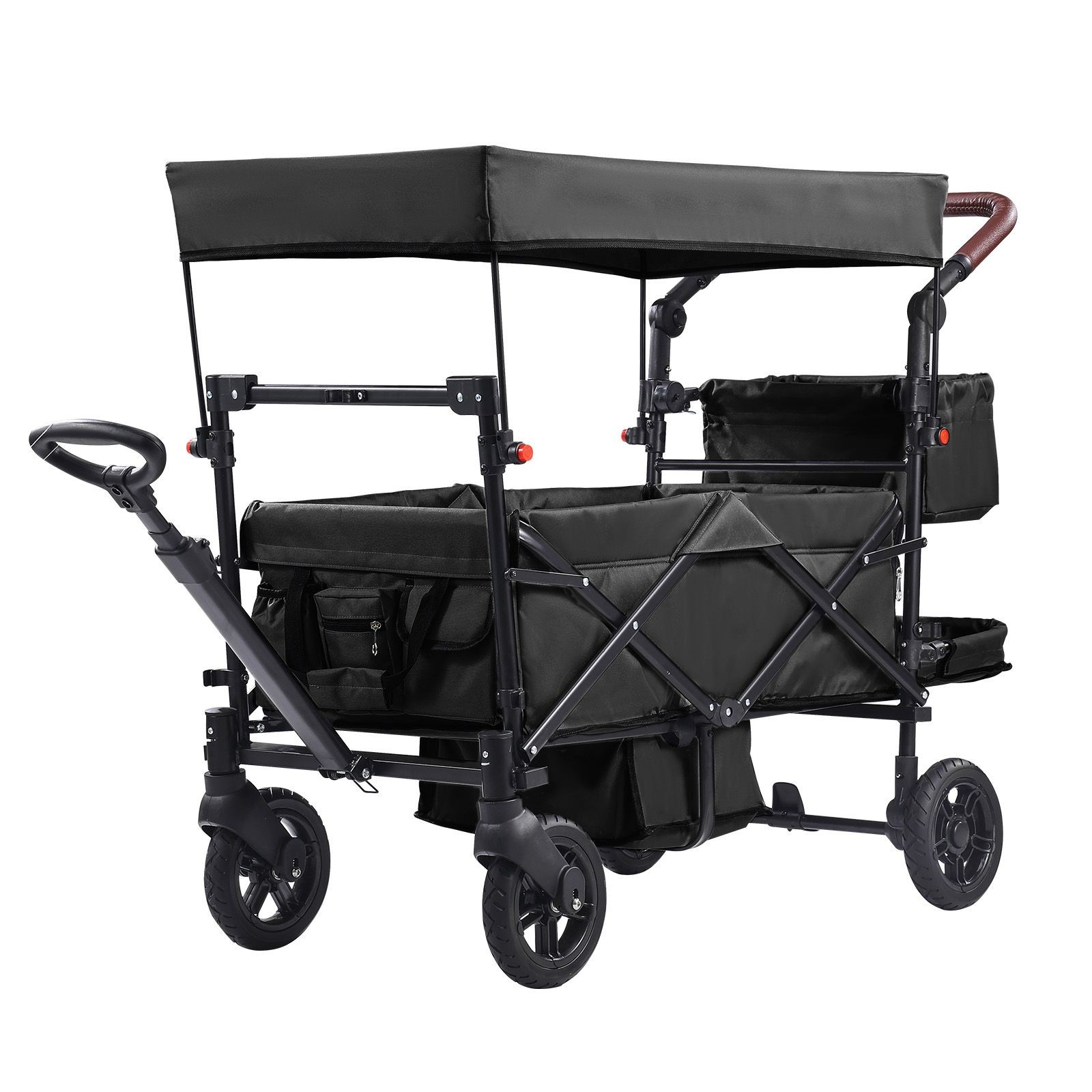 Wagon Stroller for 2 Kids, Push Pull Quad Collapsible Stroller/ Adjustable