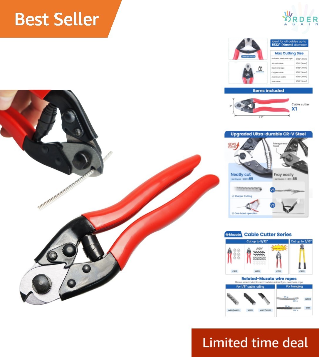 Cable Cutter Steel Up to 5/32 inch for DIY Fencing Railing Bicycle Brake