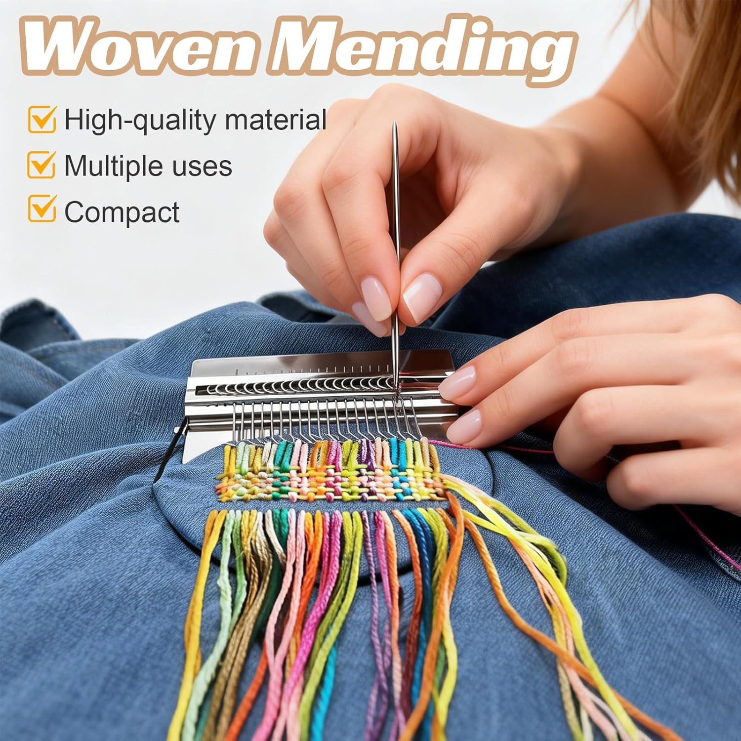 Knit Patch Loom Kit for Beginners with 36 Threads for Creative Mending
