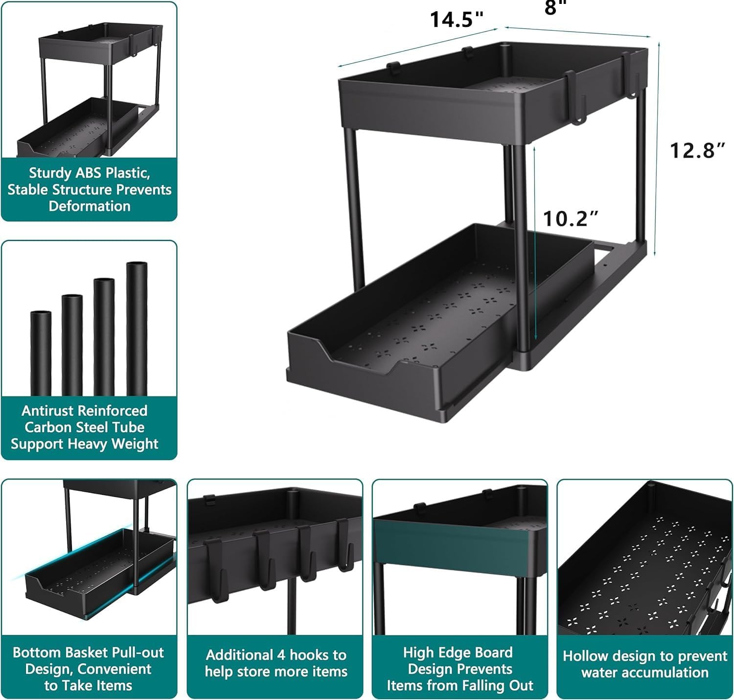 Under Sink Organizer 2 Pack,2 Tier Slide Out Storage for Kitchen Bathroom | Mult