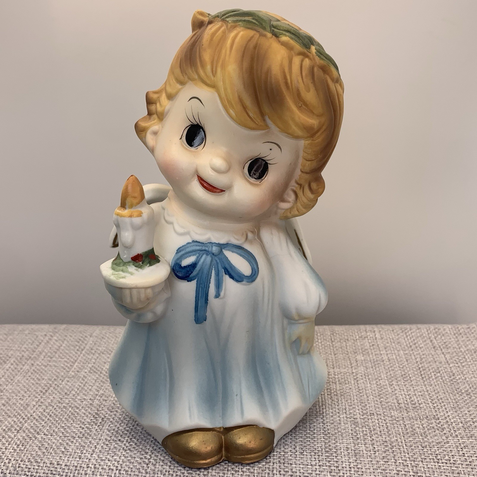Vintage Angel Night Light Blue Girl W/Candle Taiwan Christmas Around The World