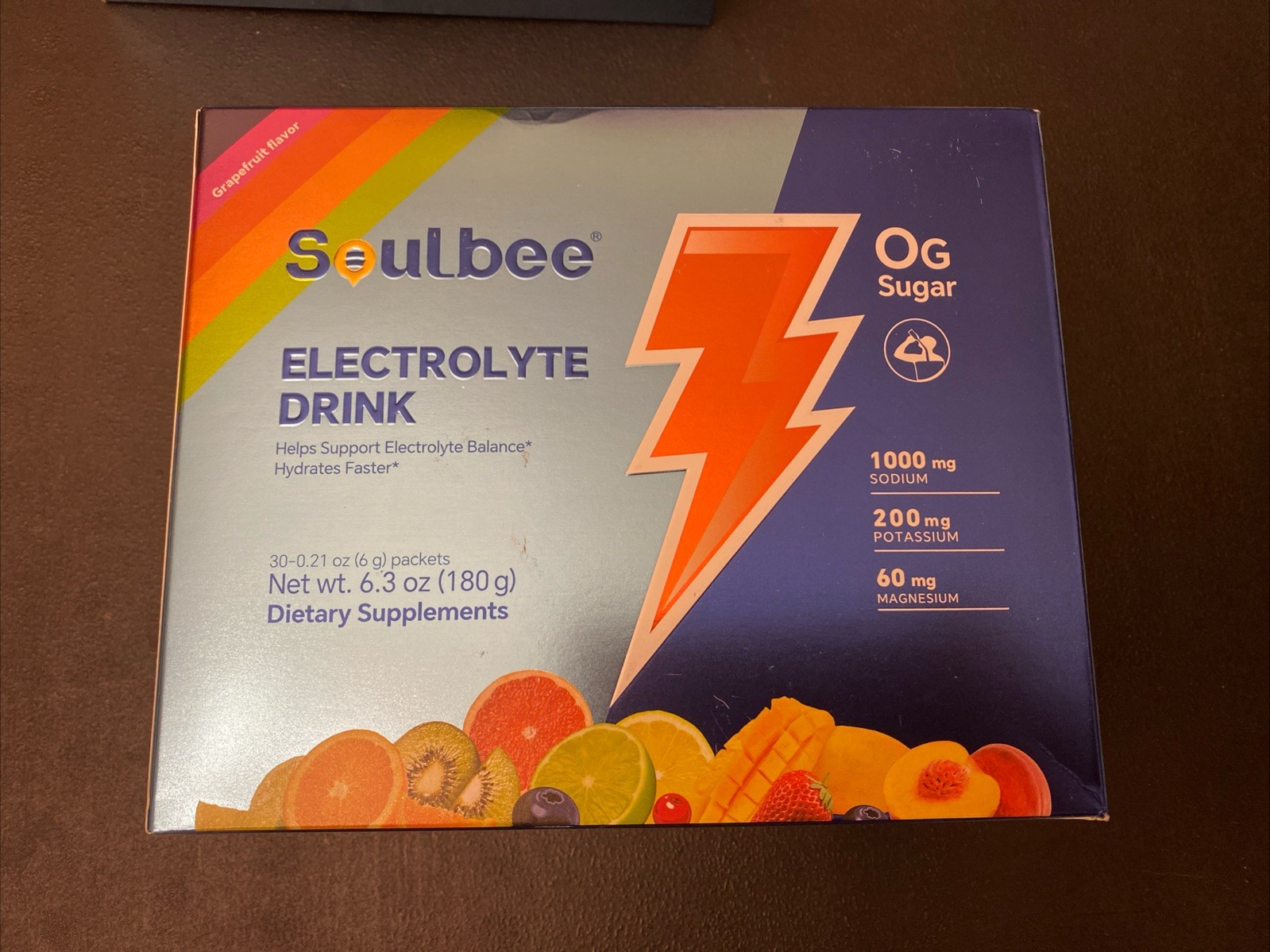 Soulbee: Grapefruit Flavor Electrolytes Powder. Sugar Free. 30 Packets