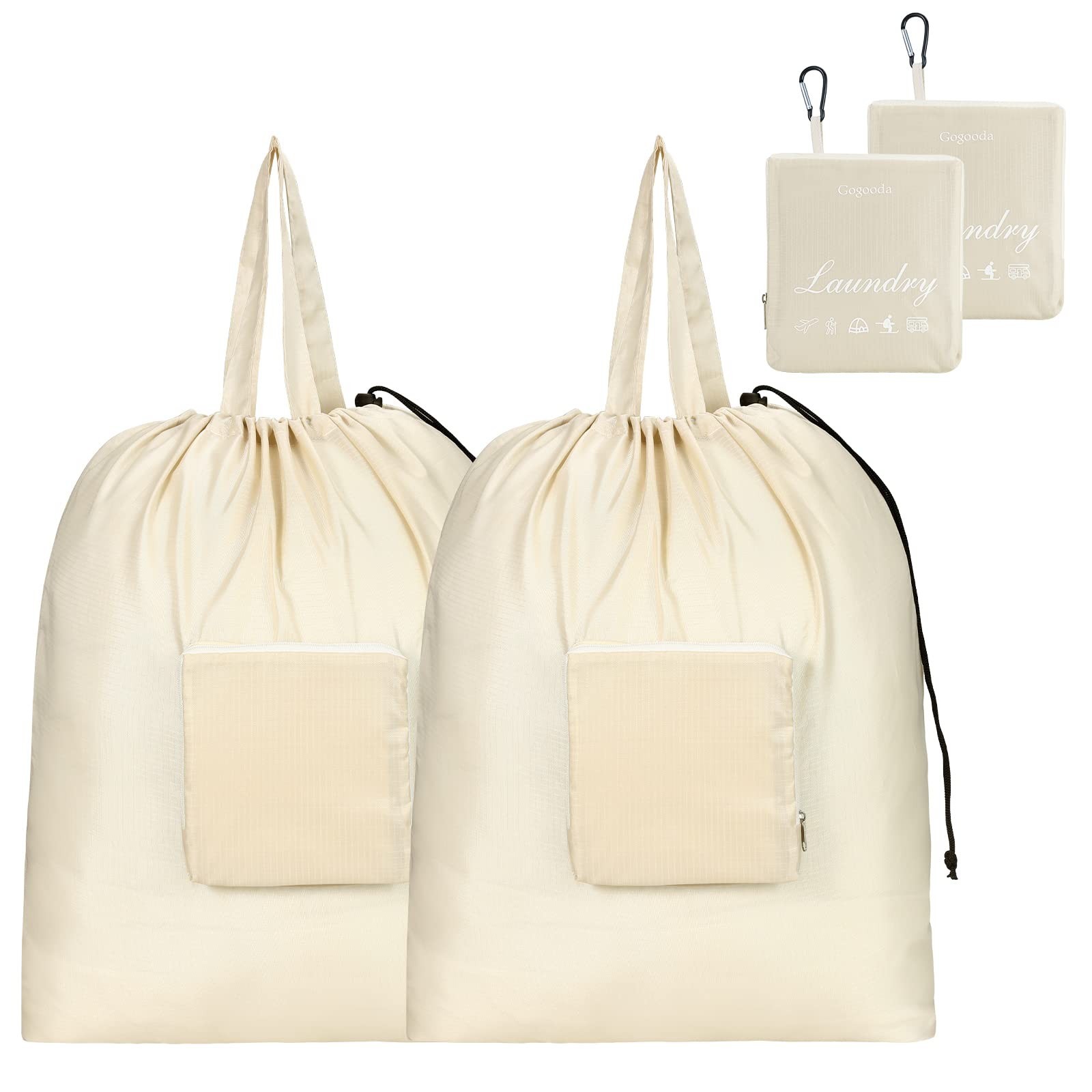 GOGOODA Travel Laundry Bags with Drawstring Closure XL Large Foldable Dirty C...