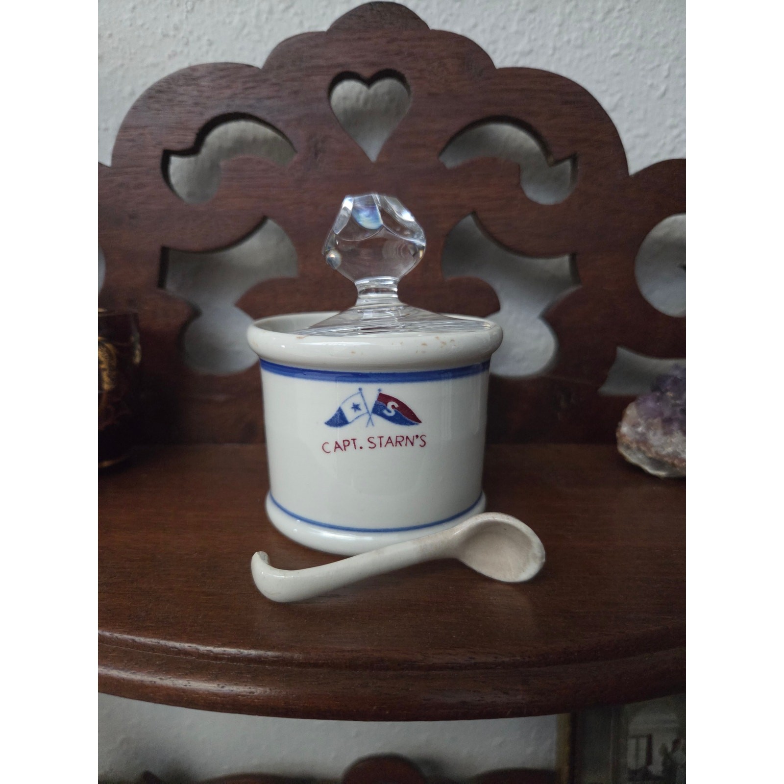 Vintage Captain Starn’s Atlantic City Mustard Pot w Lid Spoon Restaurantware
