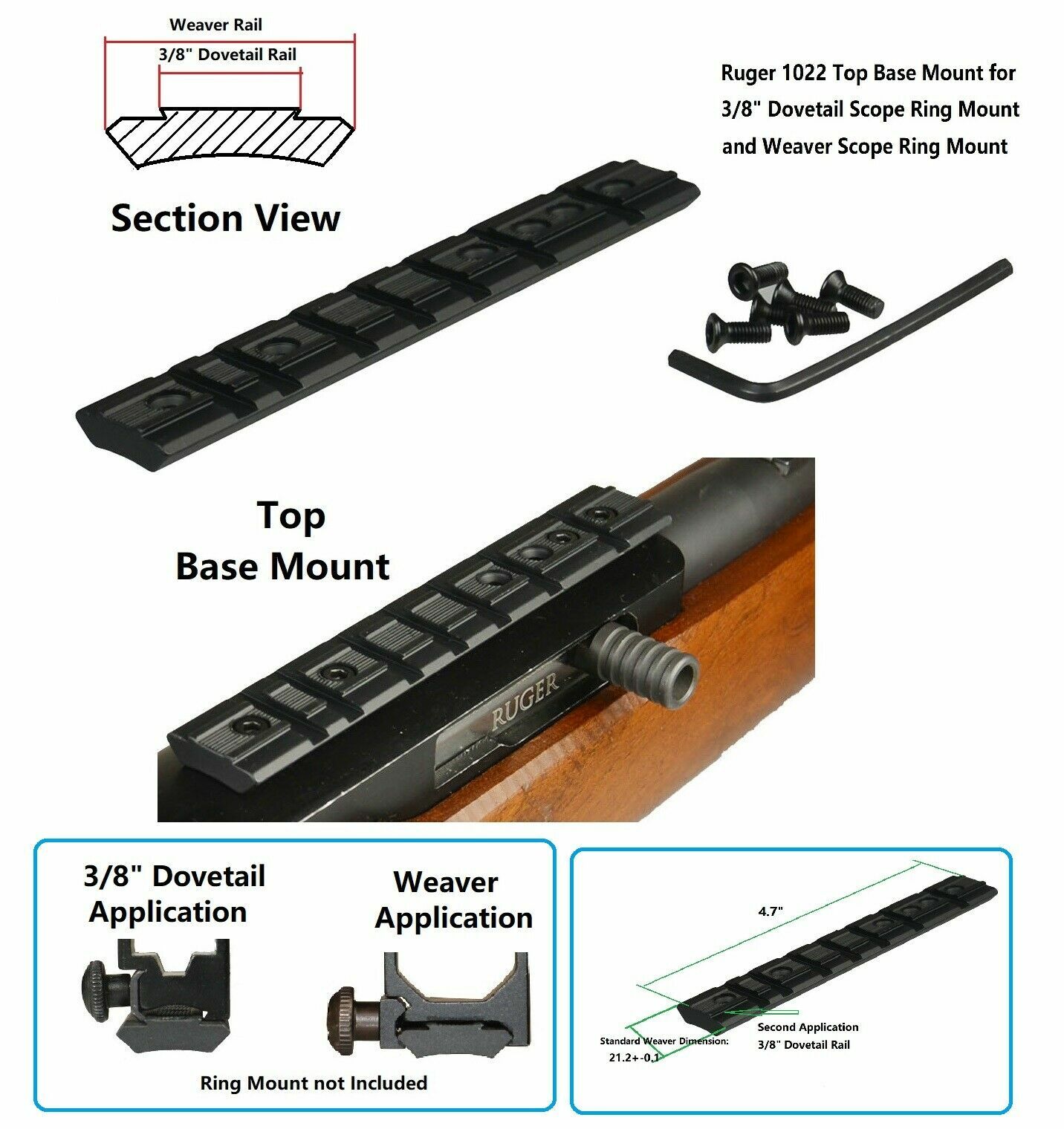 Ruger 1022 Top Weaver Mount With 4 Adjustable Reflex Dot Sight Variations Color