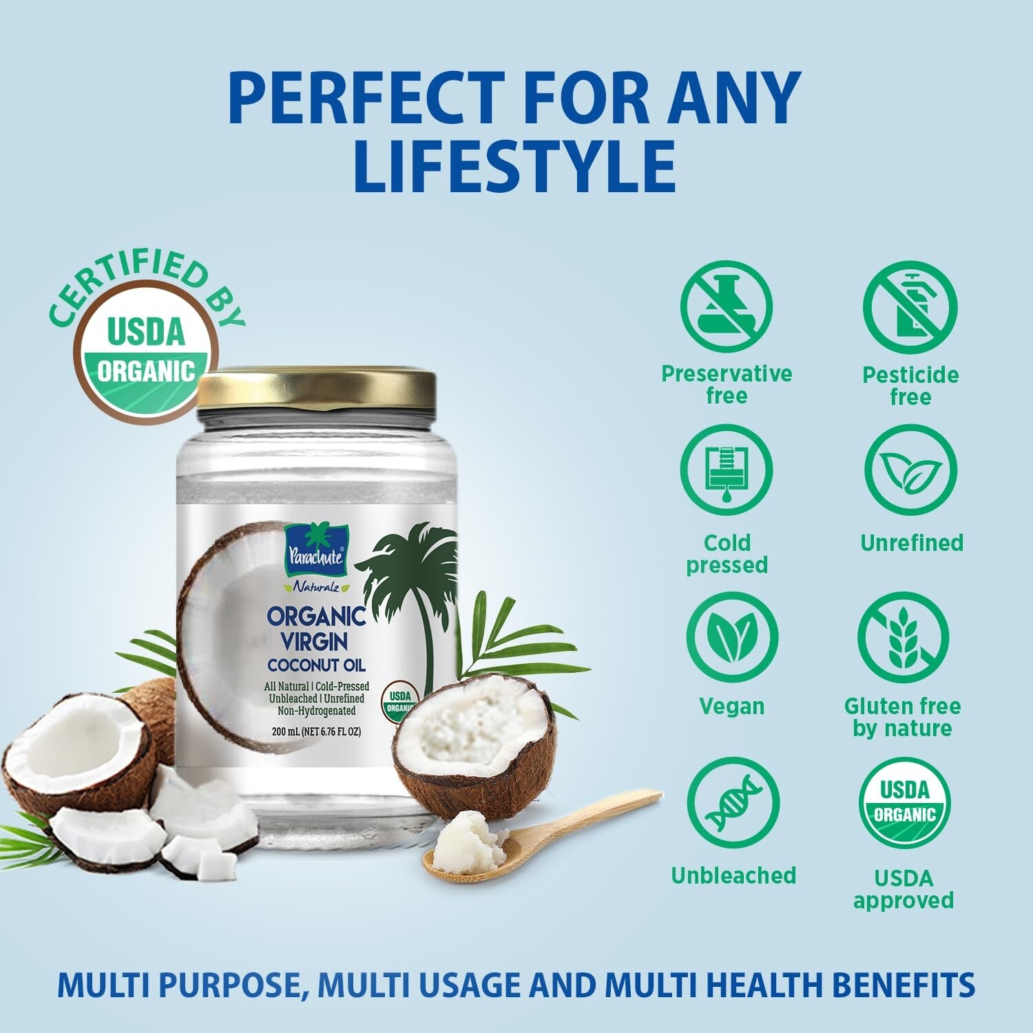 Aceite De Coco Organico Extra Virgen Para Cabello Piel Comestible Natural Virgin