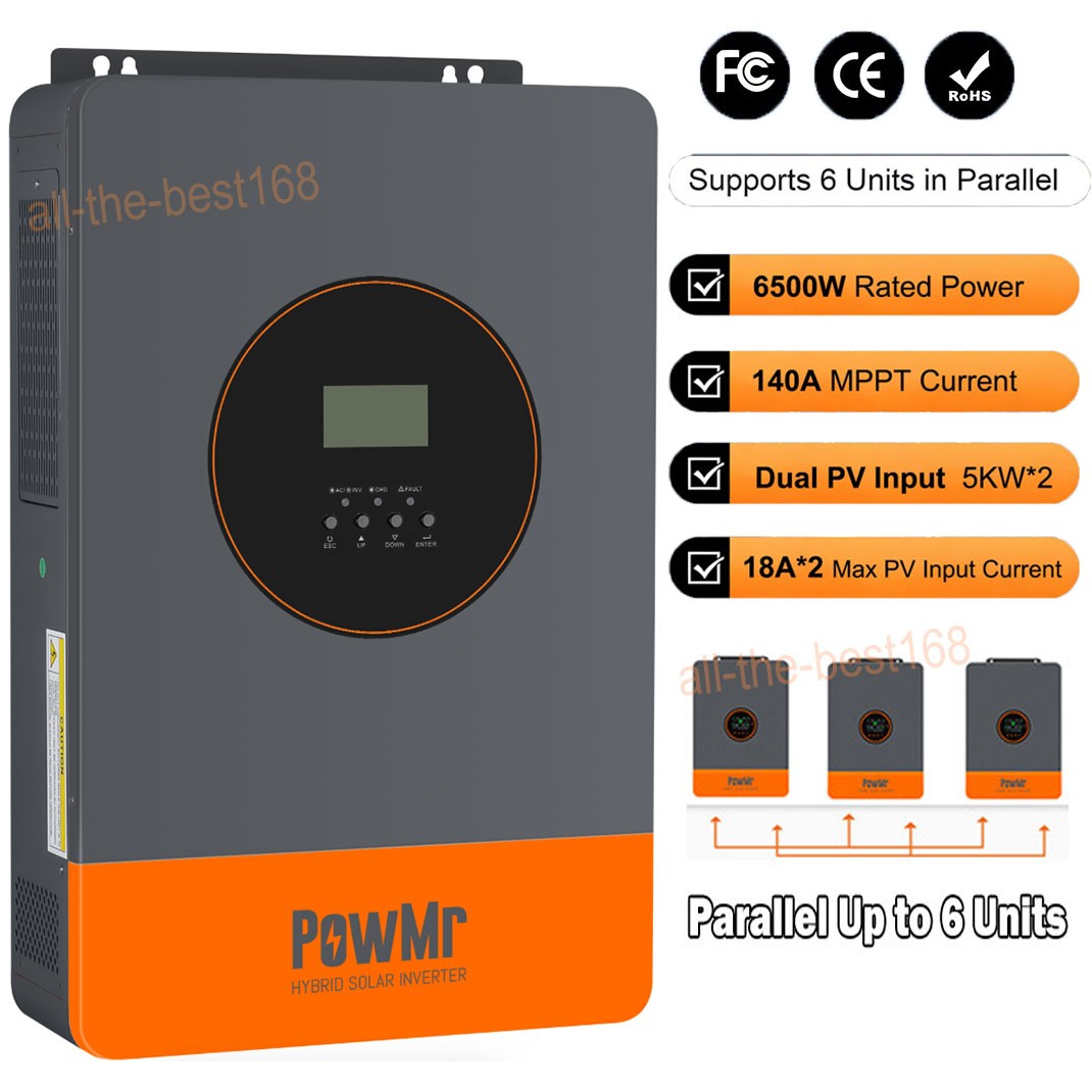 6500W 48V Split Phase Solar Inverter 140A MPPT 120/240V Parallel Ready