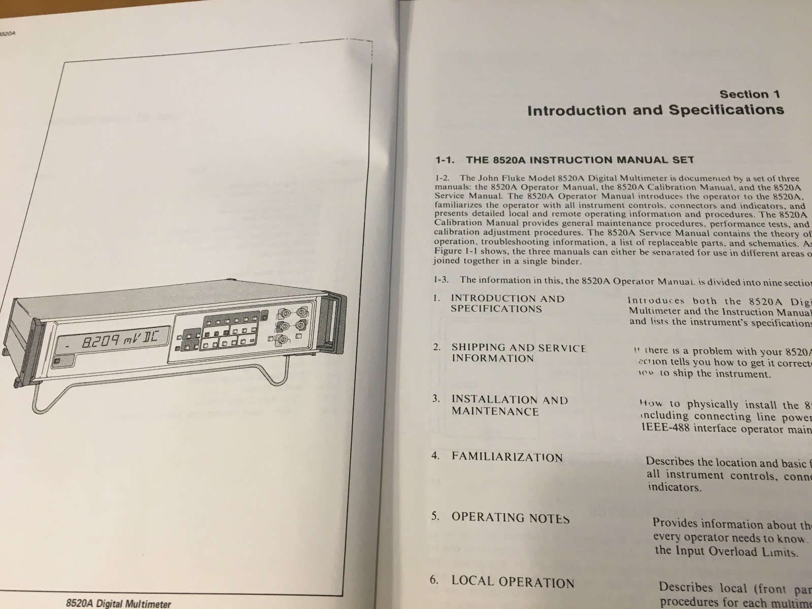 Fluke 8520A Multimeter Instruction Manual