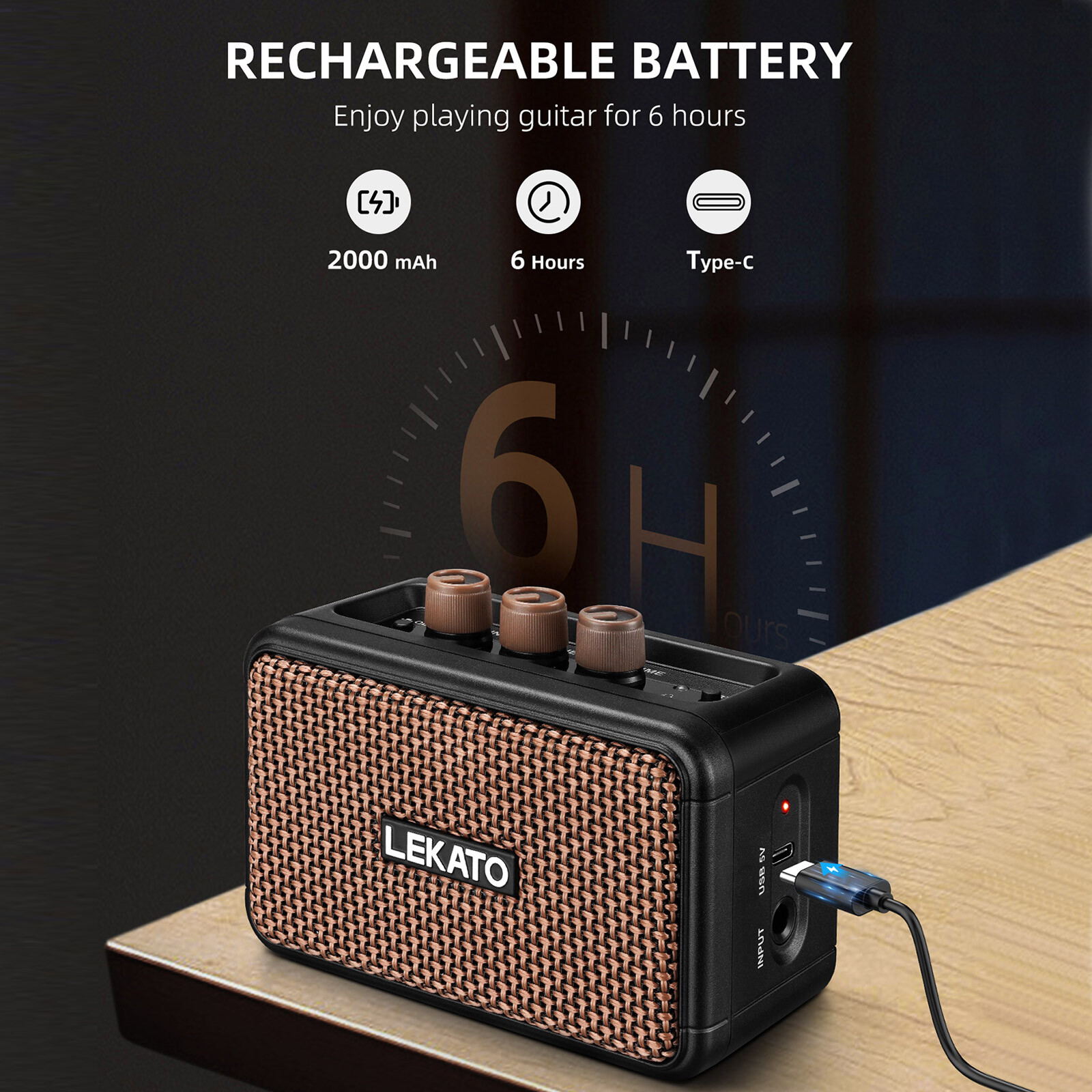Electric Guitar Amplifier Dual Speaker BT Rechargeable Guitar Amp Multi Effects