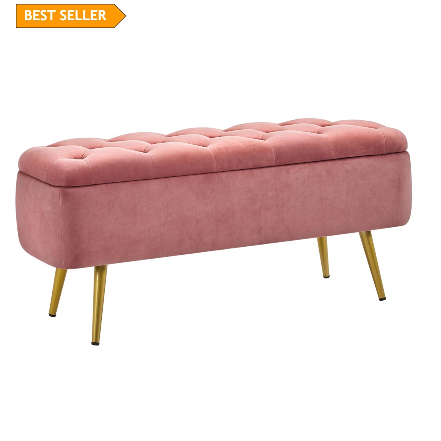 Elegant Pink Velvet Entryway Bench - Tufted Storage Ottoman with Safety Hinge