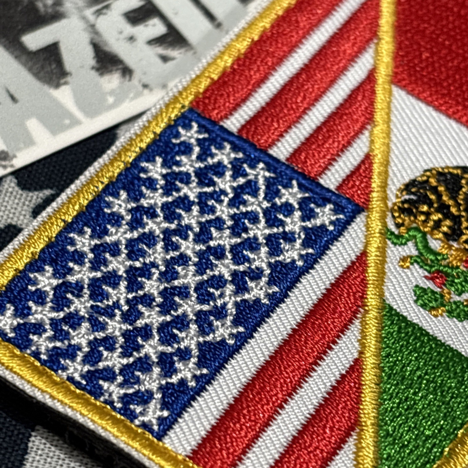 American Mexican Split Flag Patch Hook & loop High Quality 2x3”