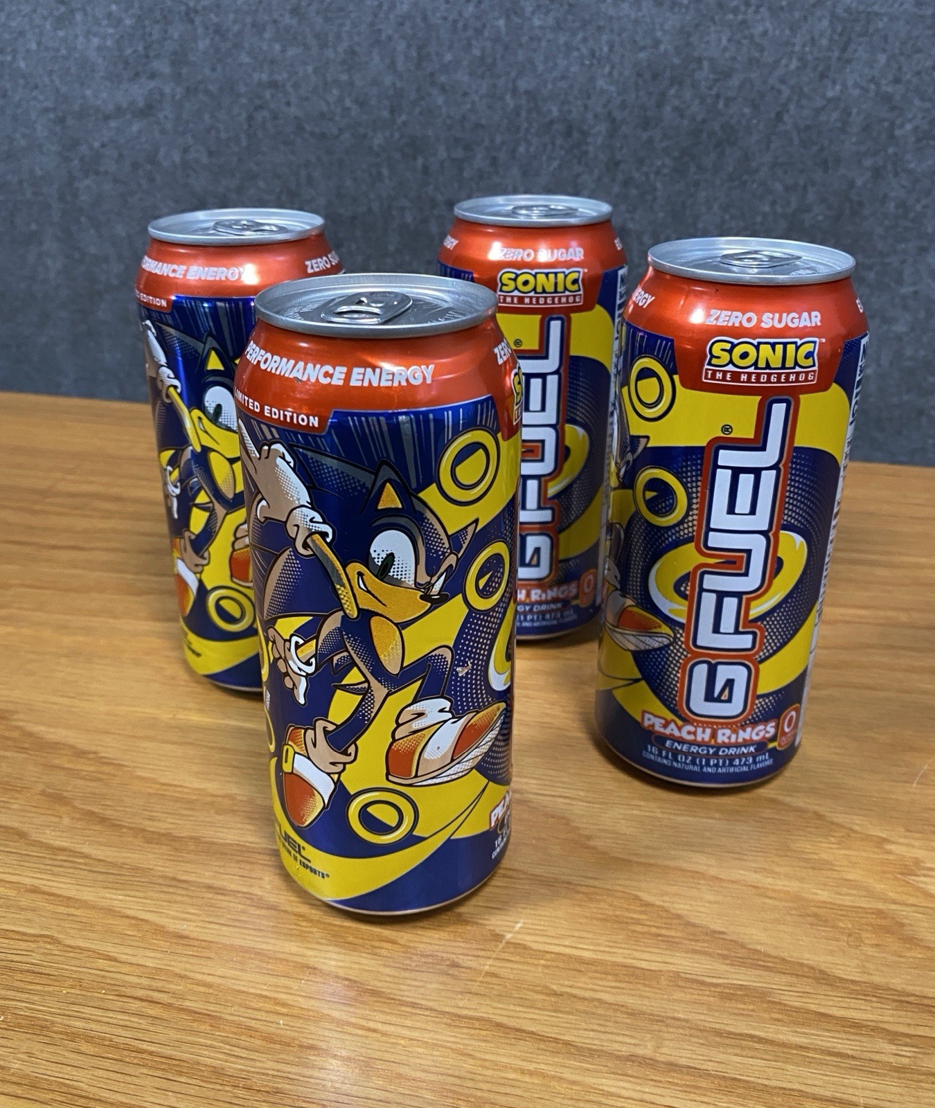 Lot of 4 - G Fuel Sonic The Hedgehog Peach Rings Limit Edition 16oz Cans - New