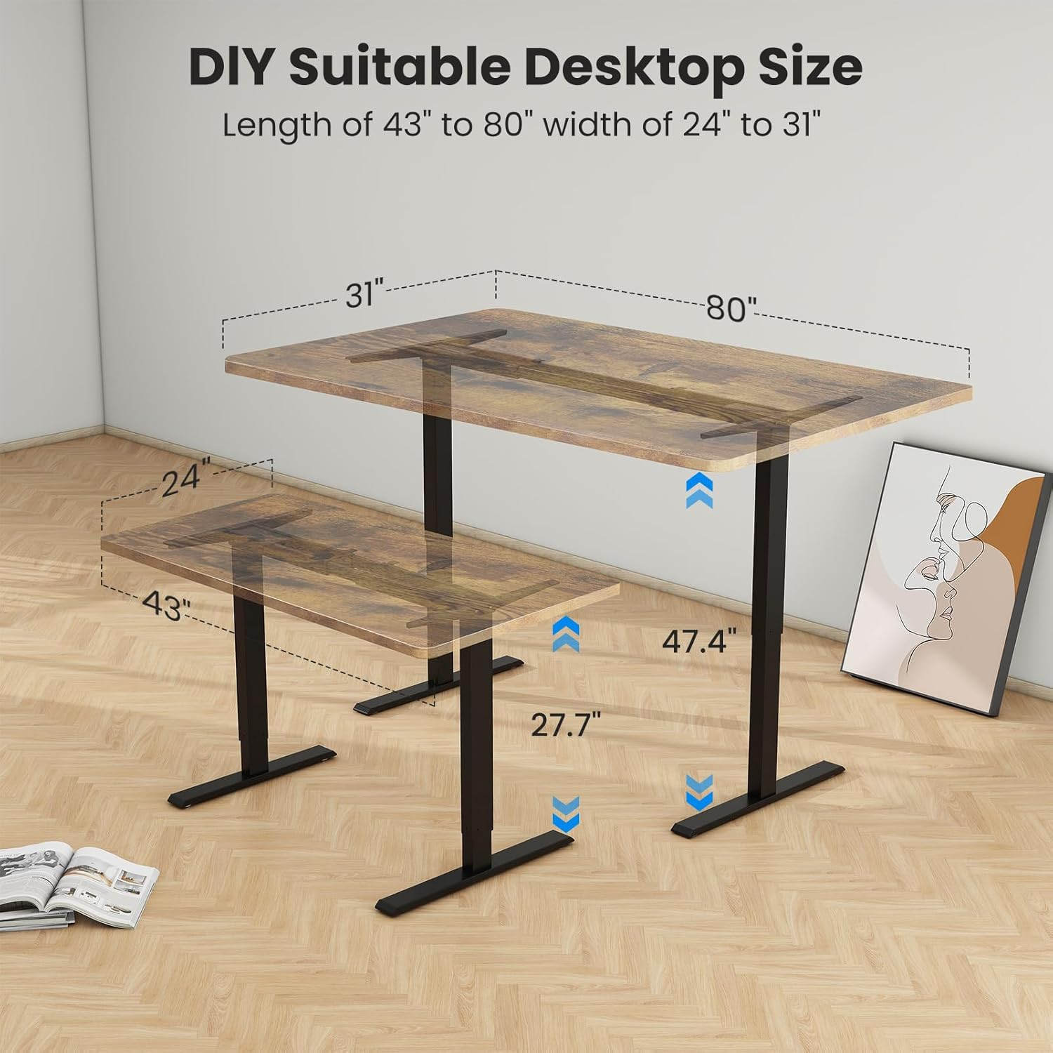 Height Adjustable Dual Motor Standing Desk Frame - 300 Lbs Capacity