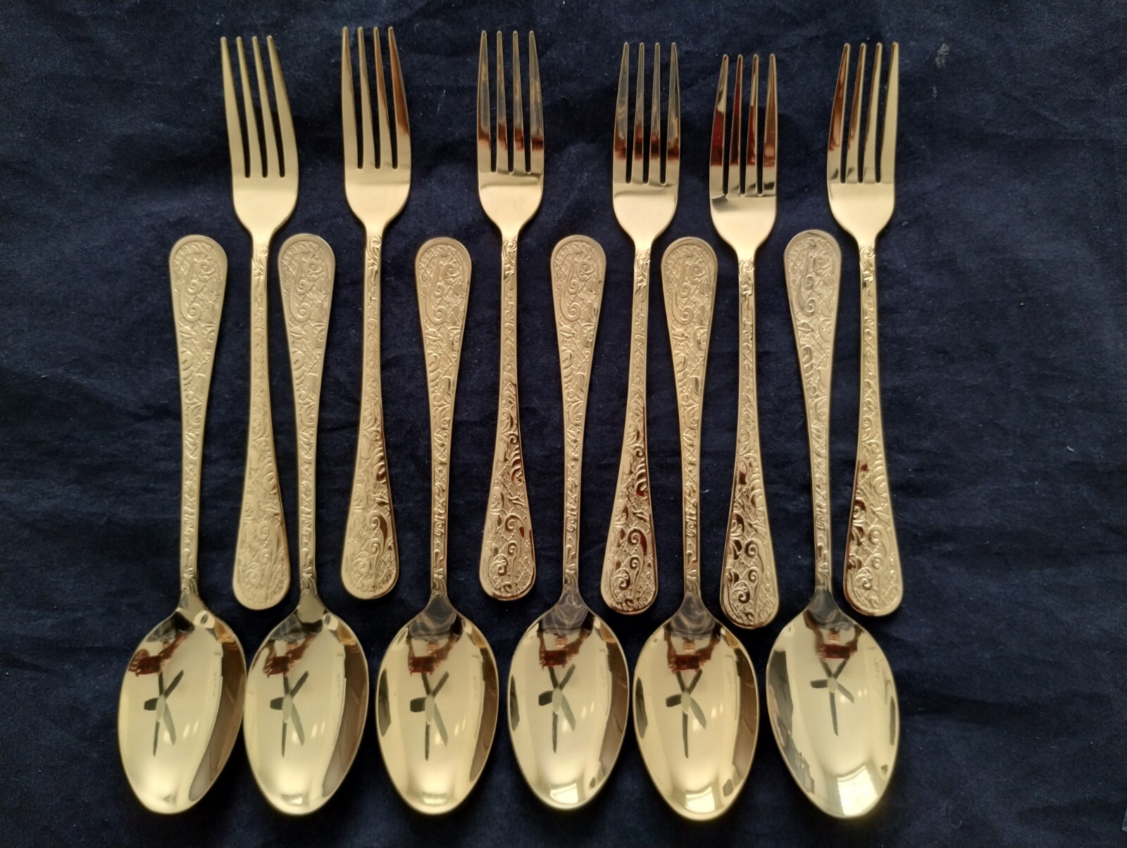 8 " GOLD TONE | DINNER FORKS | TABLE SPOONS | FORK SPOON SETS    6 Pc & 12 pc