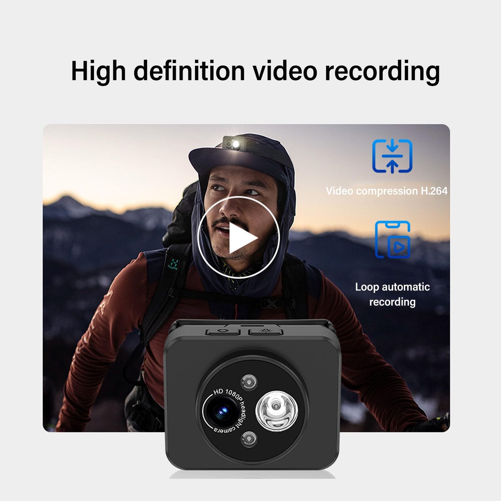 Bewinner Head Mounted Camera,1080P 45° Adjustment Camera No Card, #111