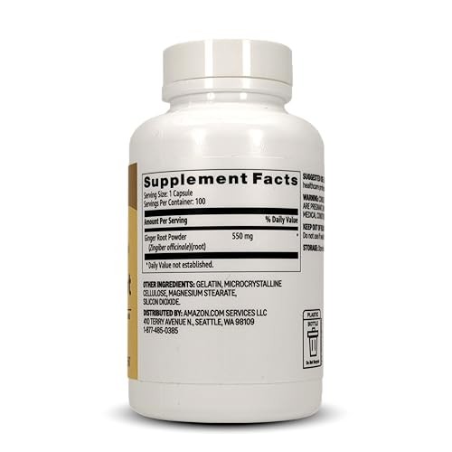 Amazon Basics Ginger Root Capsules, 550 mg 100 Count 100 (Pack of 1)