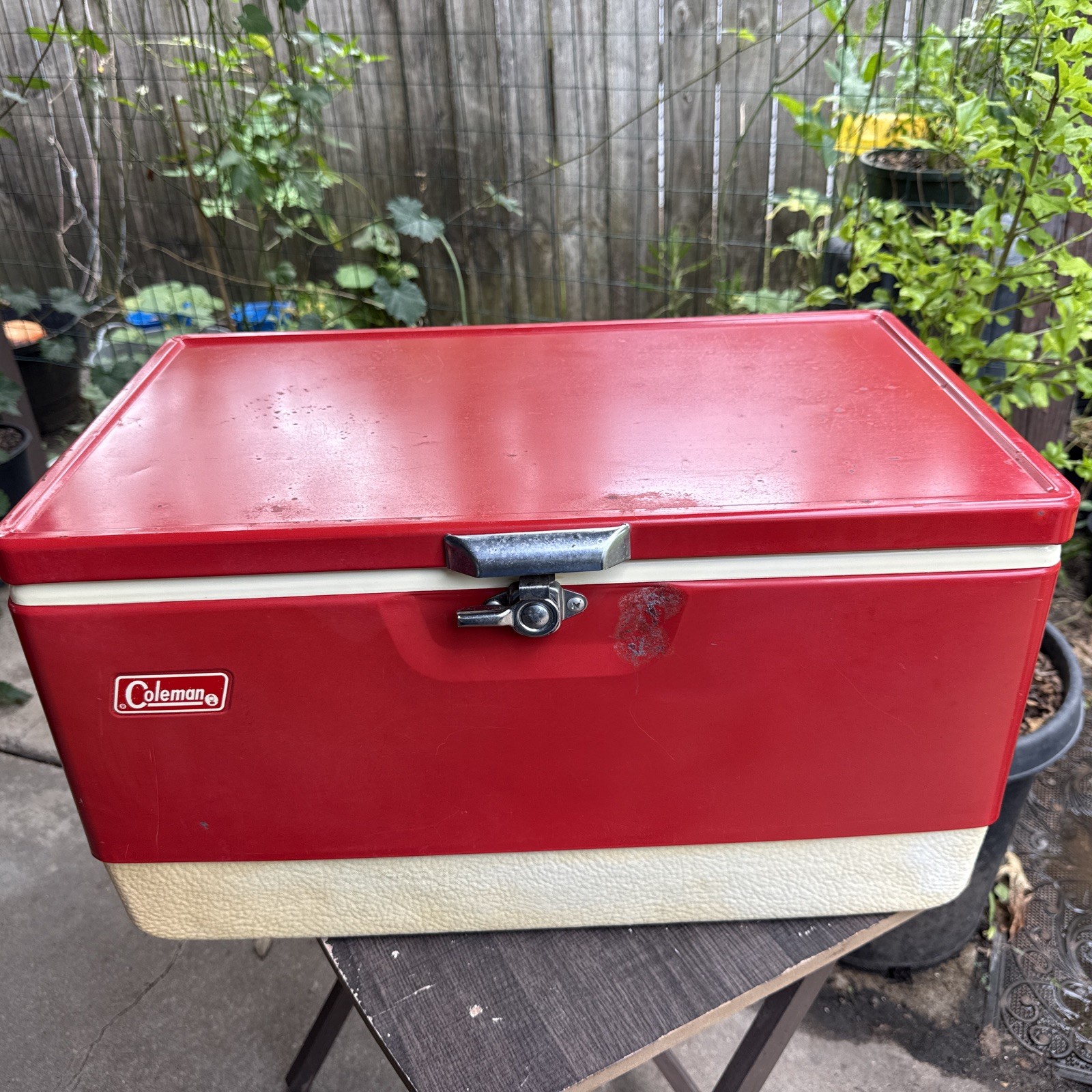 Vintage 1970s Metal Coleman Red/White  Ice Chest Cooler
