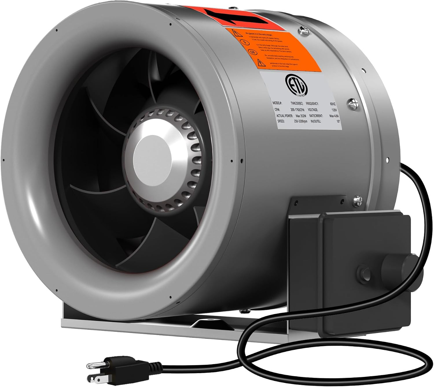 10 Inch Inline Duct Fan 1219 CFM Constant Speed Ventilation Exhaust Fan - for He