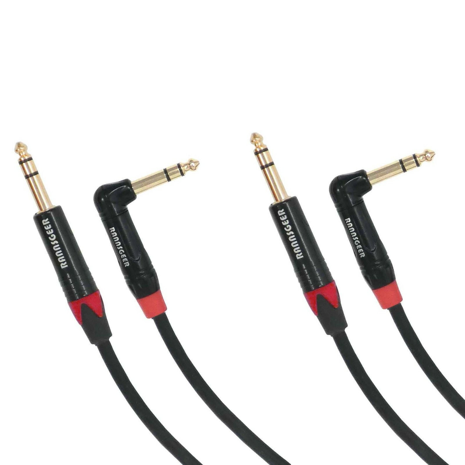 Rannsgeer 2-Pack 1/4" TRS Patch Cable Right Angle Balanced Stereo Audio Cord OFC