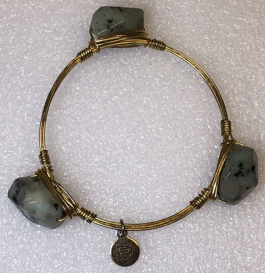 Bourbon & Bowties Wire/Bangle Bracelet Gray With Black Spots Crystal Gem Stones