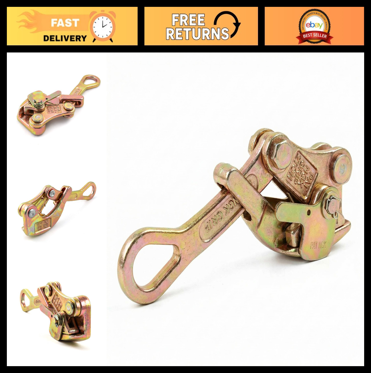 Heavy-Duty 2T Cable Grip Wire Puller - Steel Rope Jaw Grip, 4408 Lbs Capacity