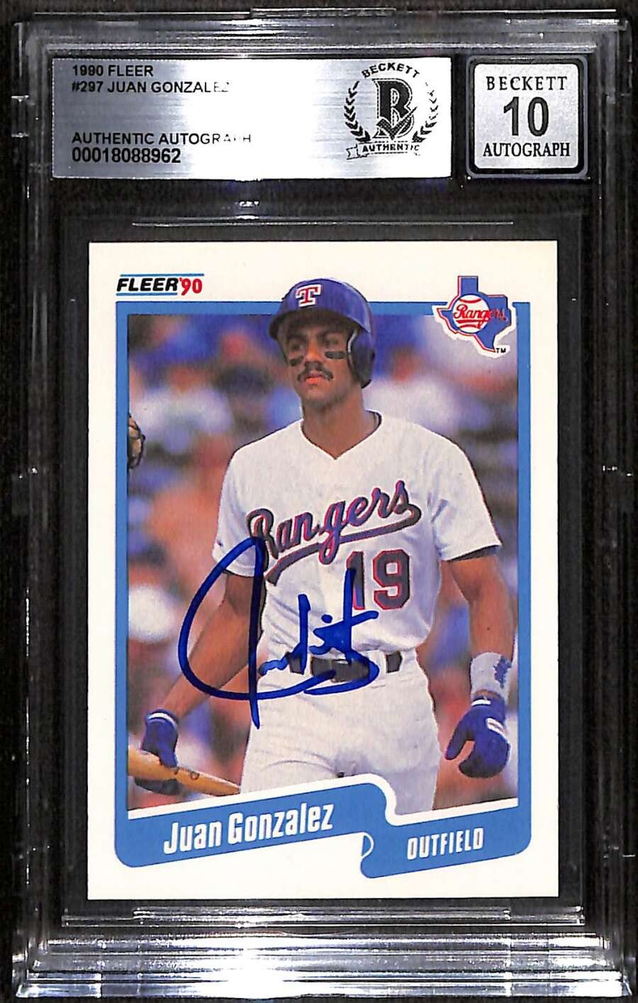 1990 Fleer 297 Juan Gonzalez RC BAS Auto 10 Autograph BGS Authentic C99207