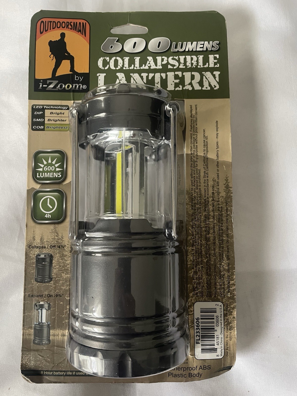 New In Box Outdoorsman By i-Zoom 600 Lumens Collapsible Lantern 9 Watts Gray