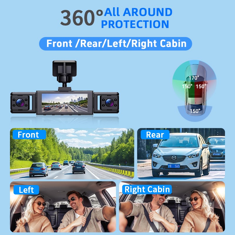 360 Degree View 4 Channel Dash Cam Front and Rear Inside Left Right, Dash Camera