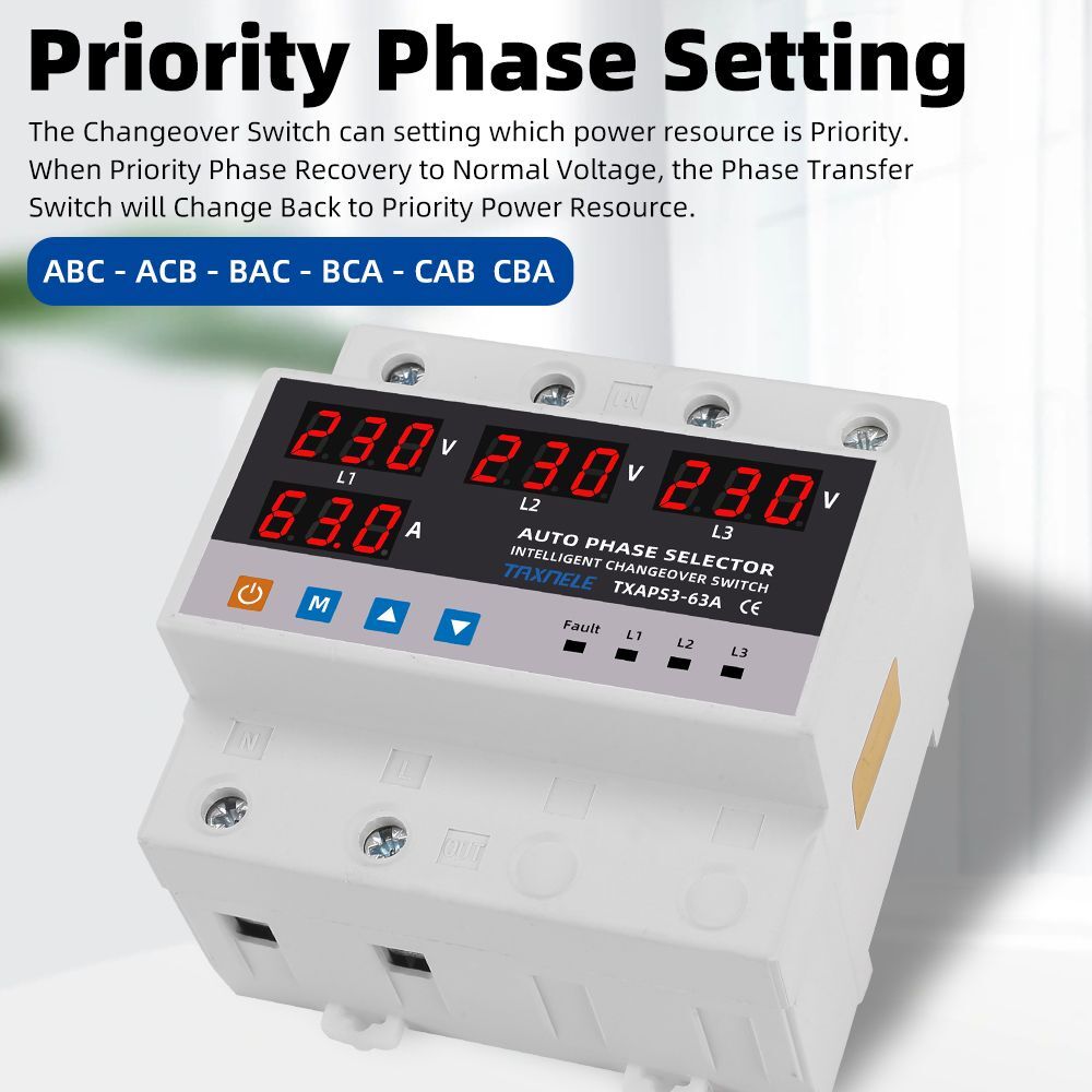 Automatic Transfer Switch Uninterrupted Power Phase Selector Changeover 63A 100A
