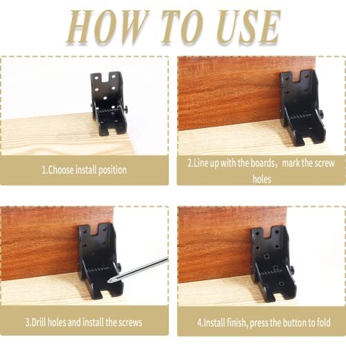 2 Pack Folding Table Leg Brackets Black Foldable Self-Locking Hinge