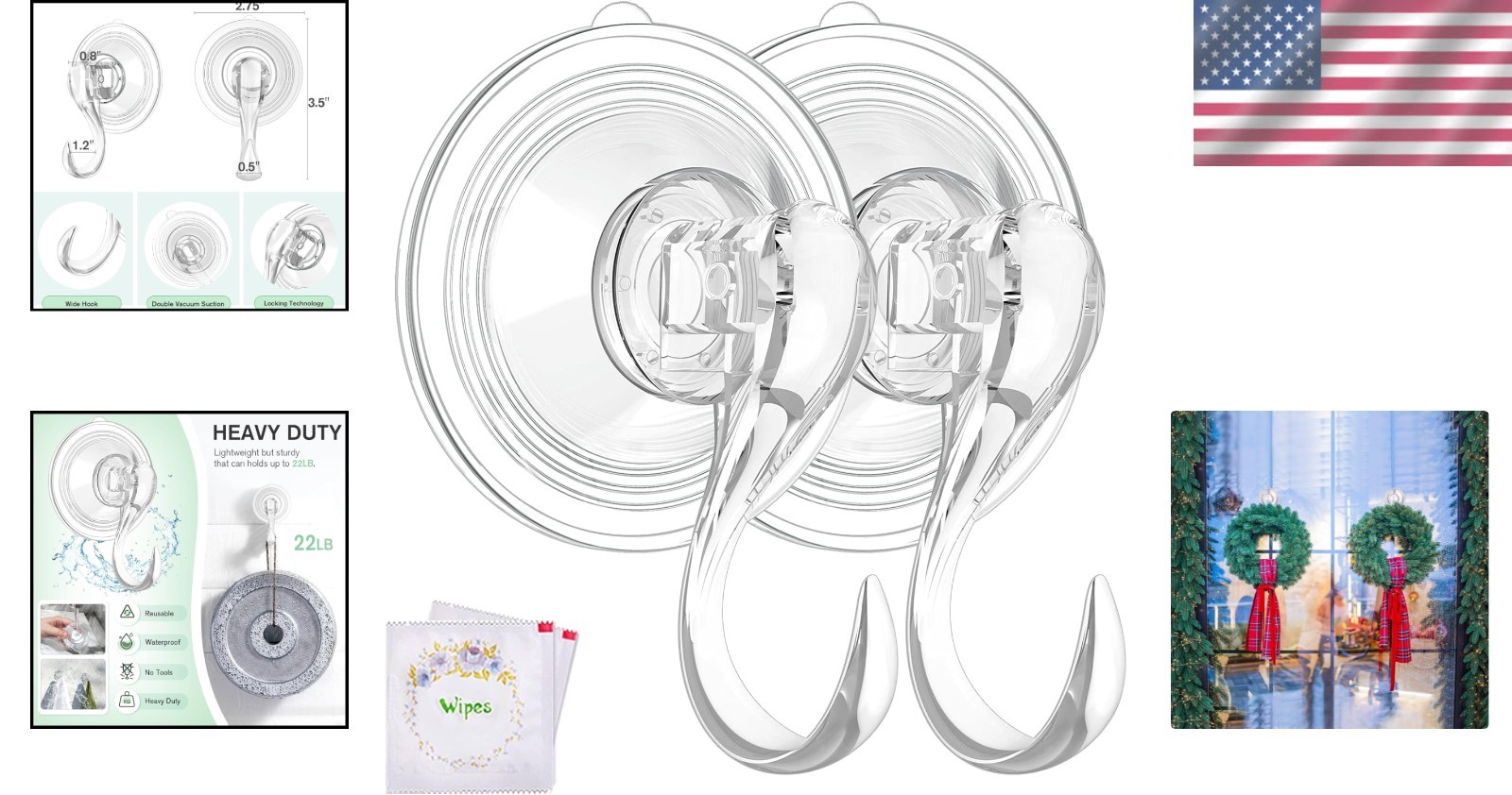 Versatile Clear Wreath Hanger with Large Suction Cup - 2 pcs for Easy Setup